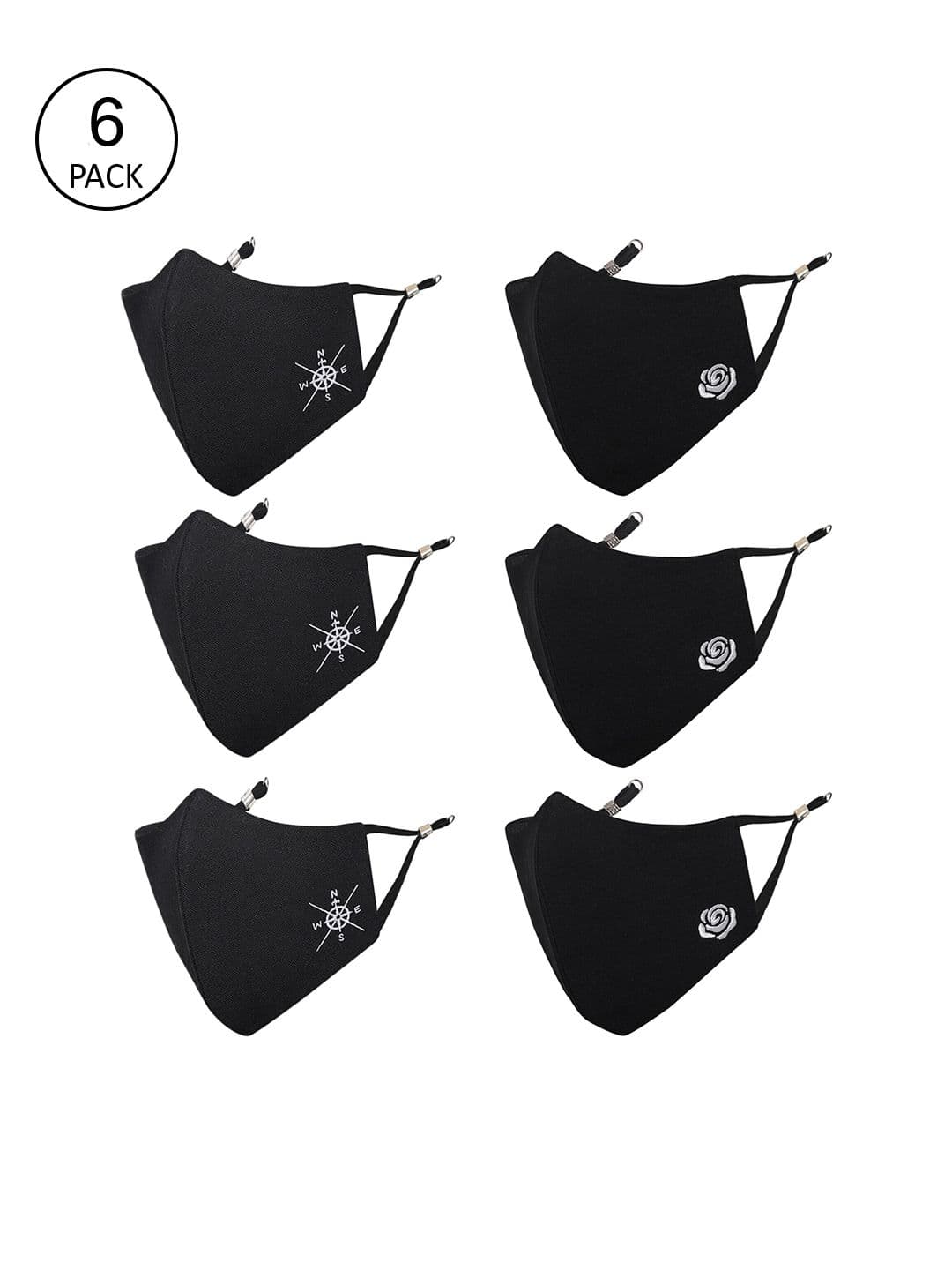MASQ Pack Of 6 Black 4-Ply Reusable Pure Cotton Cloth Face Masks - view 1