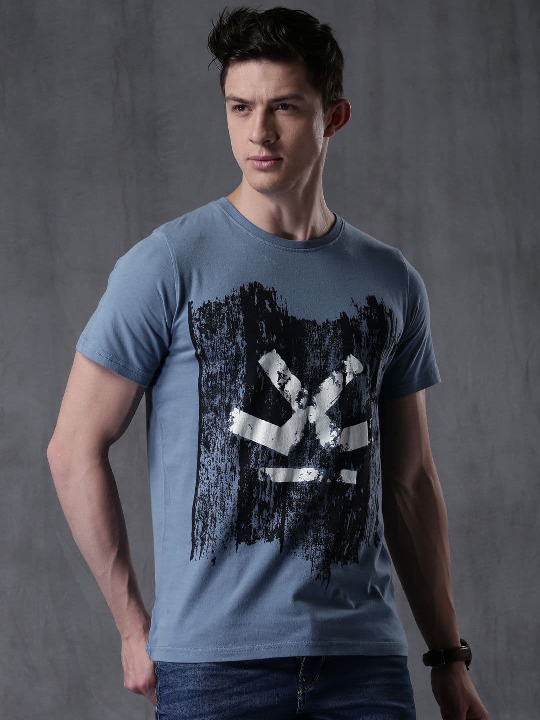 WROGN Men Blue Graphic Printed Cotton T-shirt - view 1