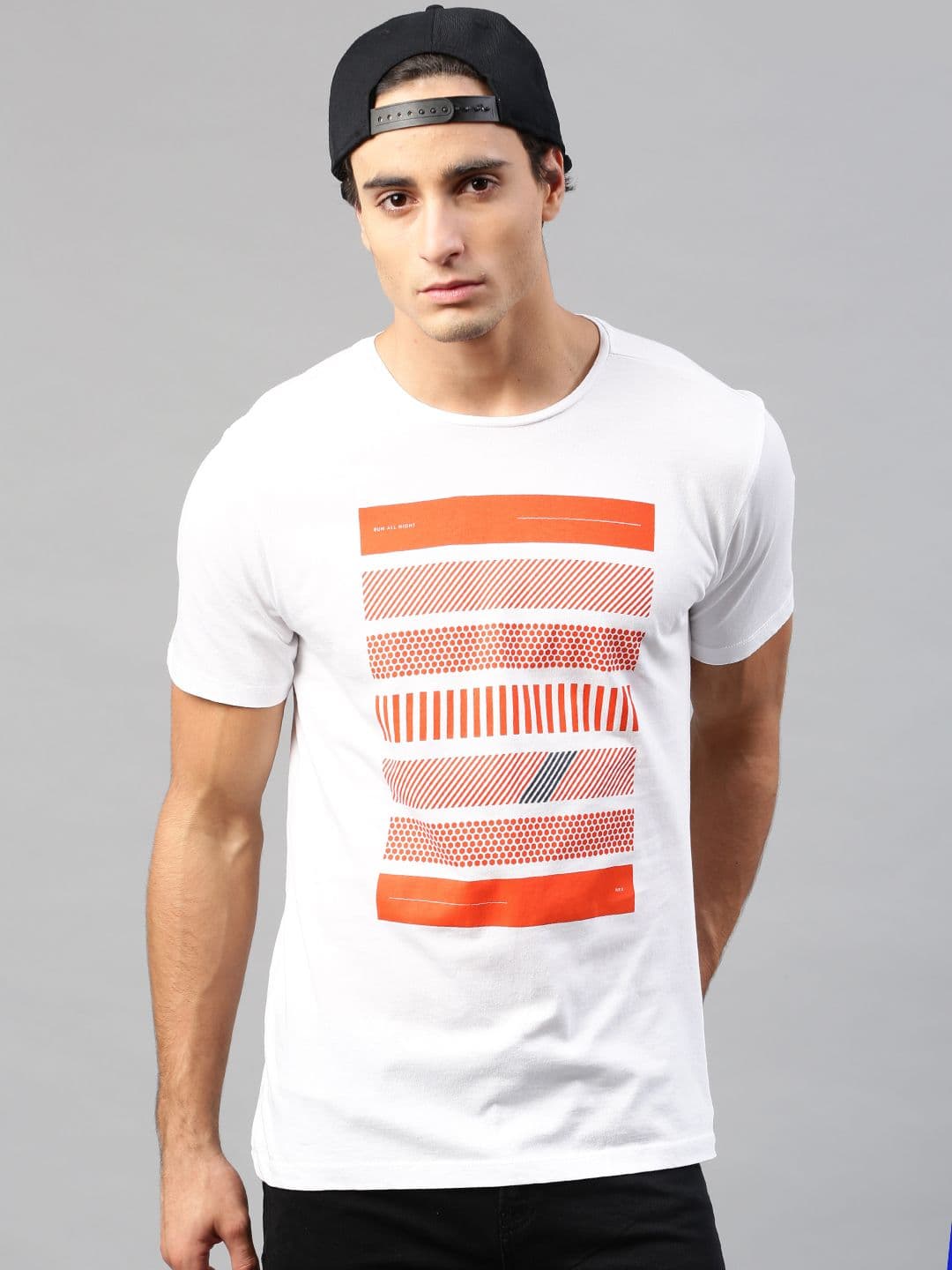 HRX by Hrithik Roshan Men White Orange Printed Cotton Cotton T-shirt - view 1