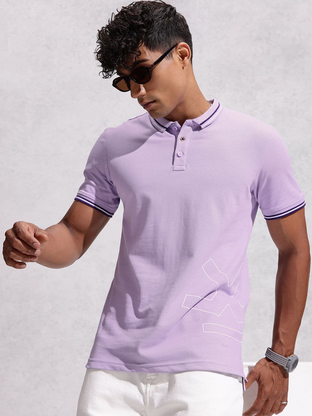 WROGN Brand Logo Printed Polo Collar Cotton Slim Fit T-shirt - view 1