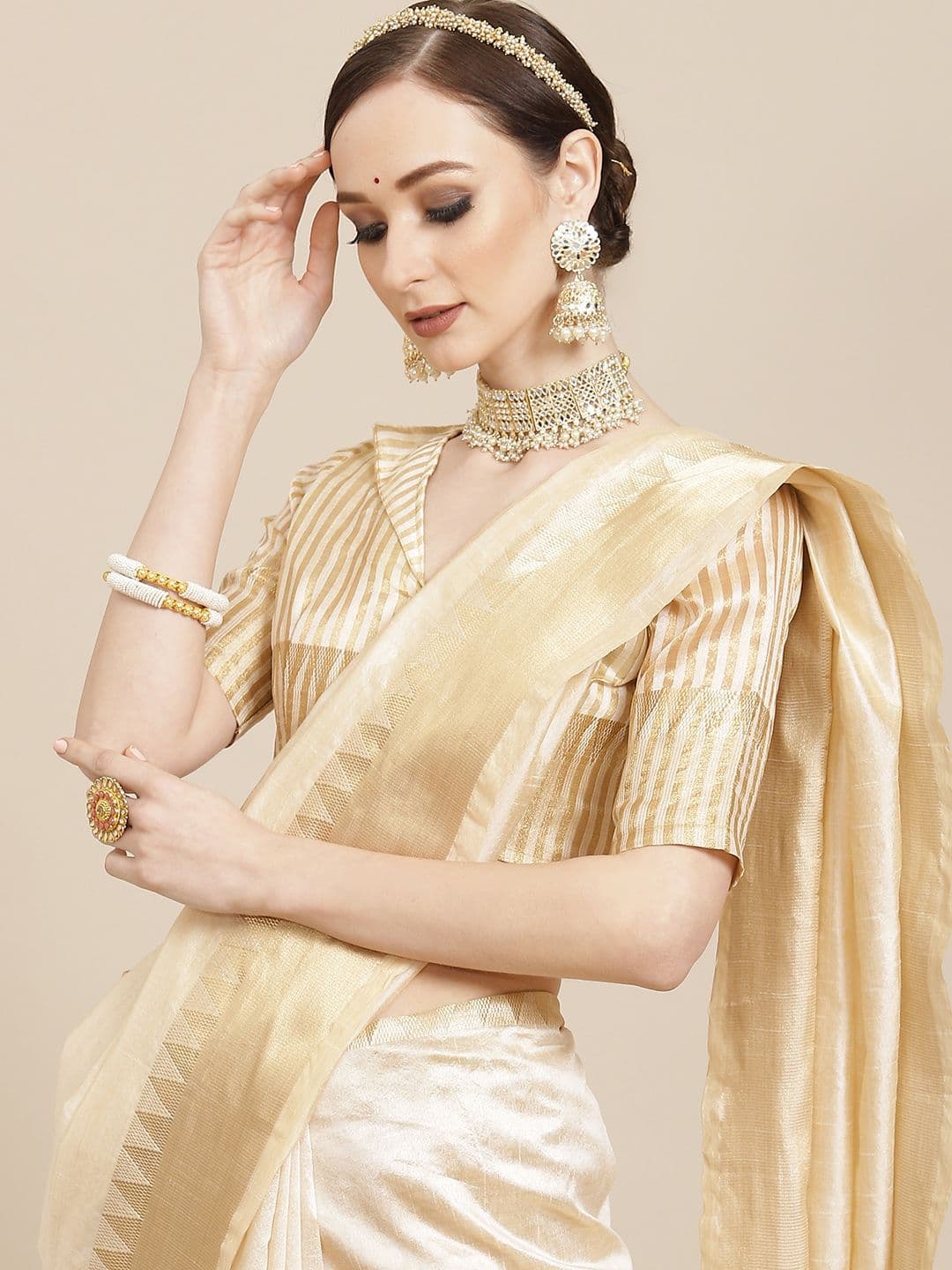 KALINI Off White & Golden Woven Design Saree - view 1