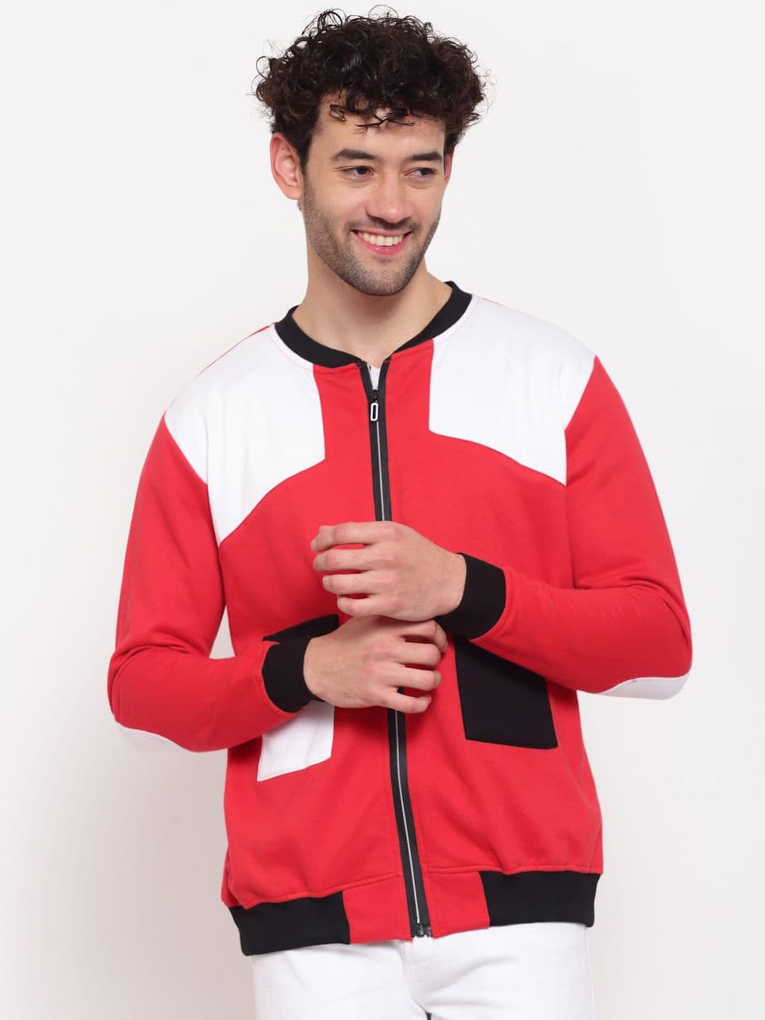 PAUSE SPORT Men Red Colourblocked Fleece Lightweight Antimicrobial Outdoor Sporty Jacket - view 1