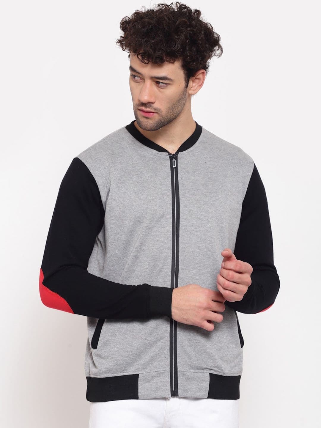 PAUSE SPORT Men Grey & Black Colourblocked Fleece Lightweight Antimicrobial Bomber Jacket - view 1