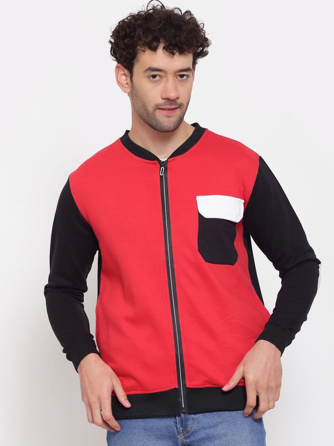 PAUSE SPORT Men Coral Black Colourblocked Fleece Lightweight Antimicrobial Bomber Jacket - view 1