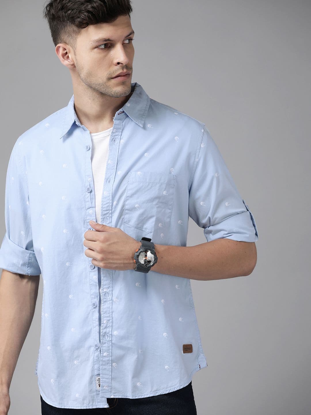 The Roadster Men Blue & White Printed Cotton Casual Shirt - view 1