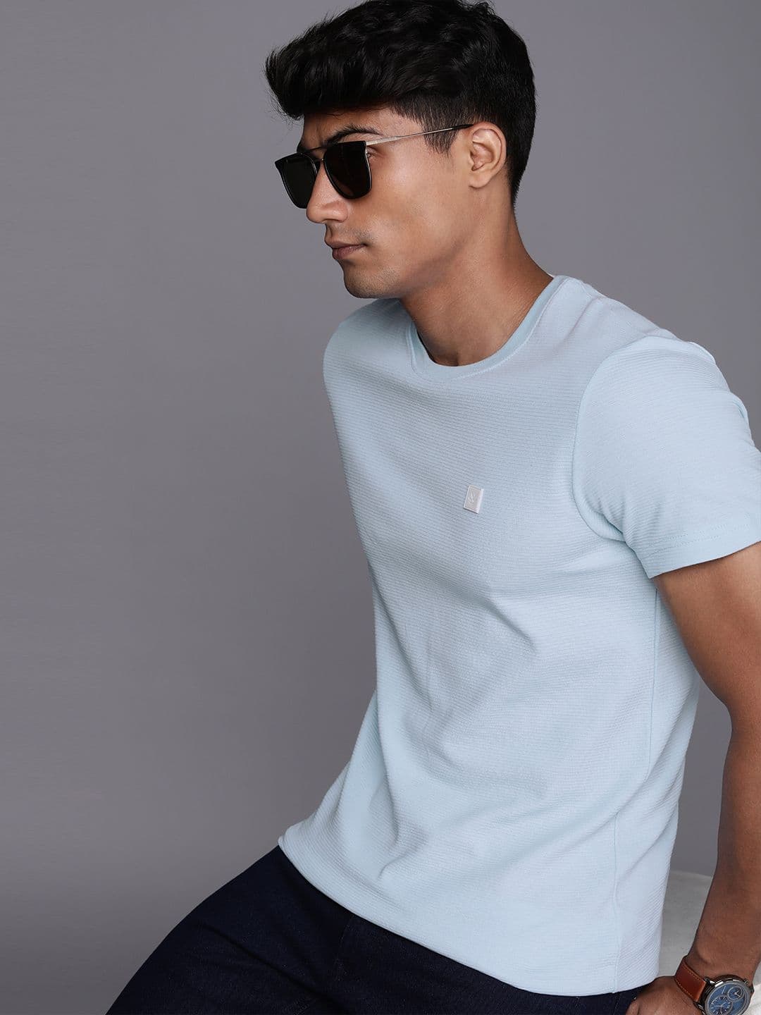 WROGN Men Blue Pure Cotton T-shirt - view 1