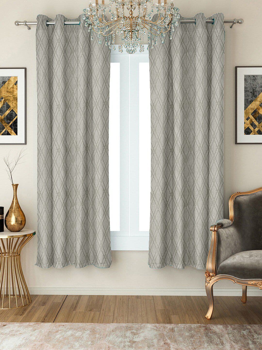 Cortina Set of 2 Embossed Abstract Printed Window Curtains - view 1