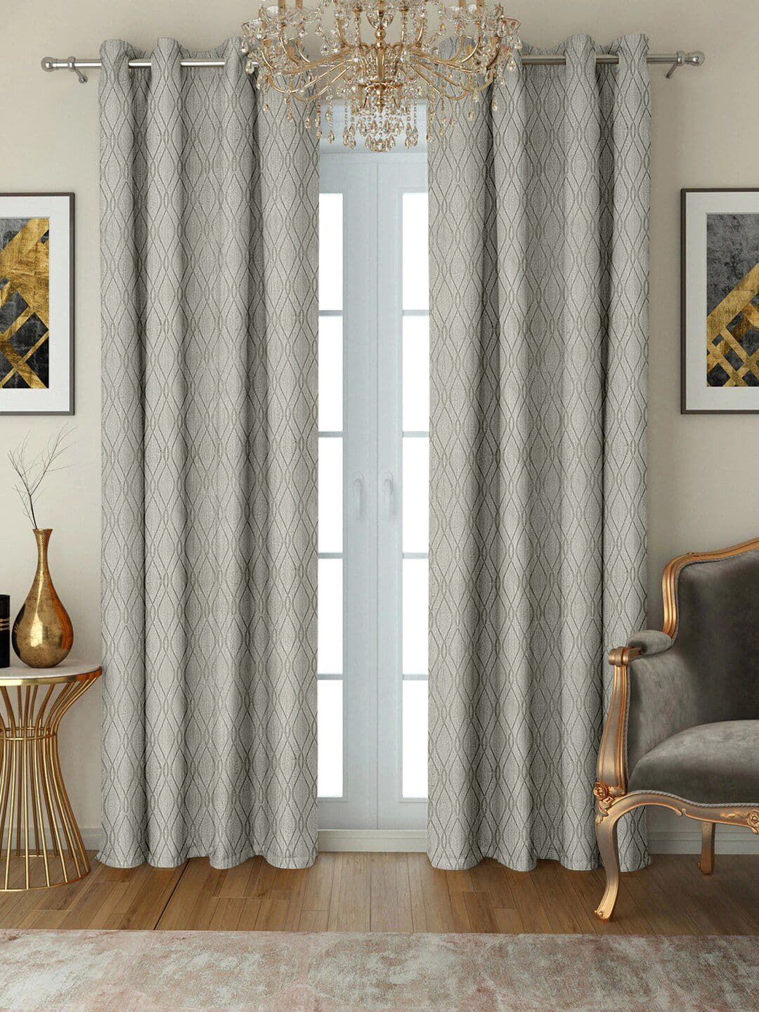 Cortina Grey Set of 2 Embossed Abstract Printed Door Curtains - view 1