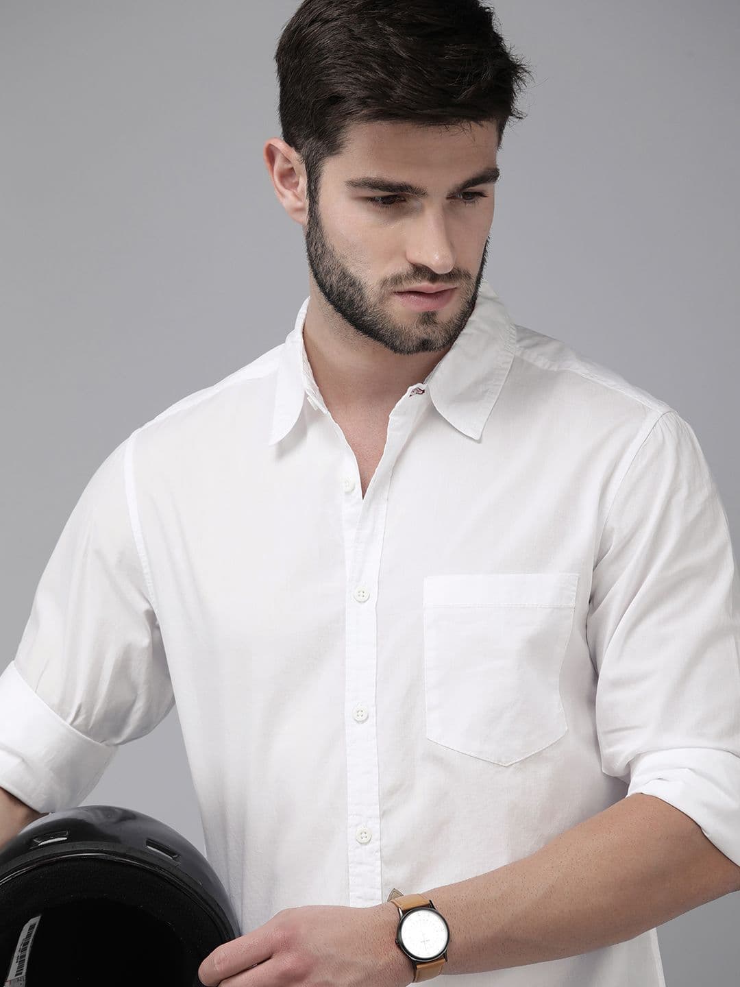 Roadster Men White Classic Regular Fit Cotton Casual Shirt - view 1