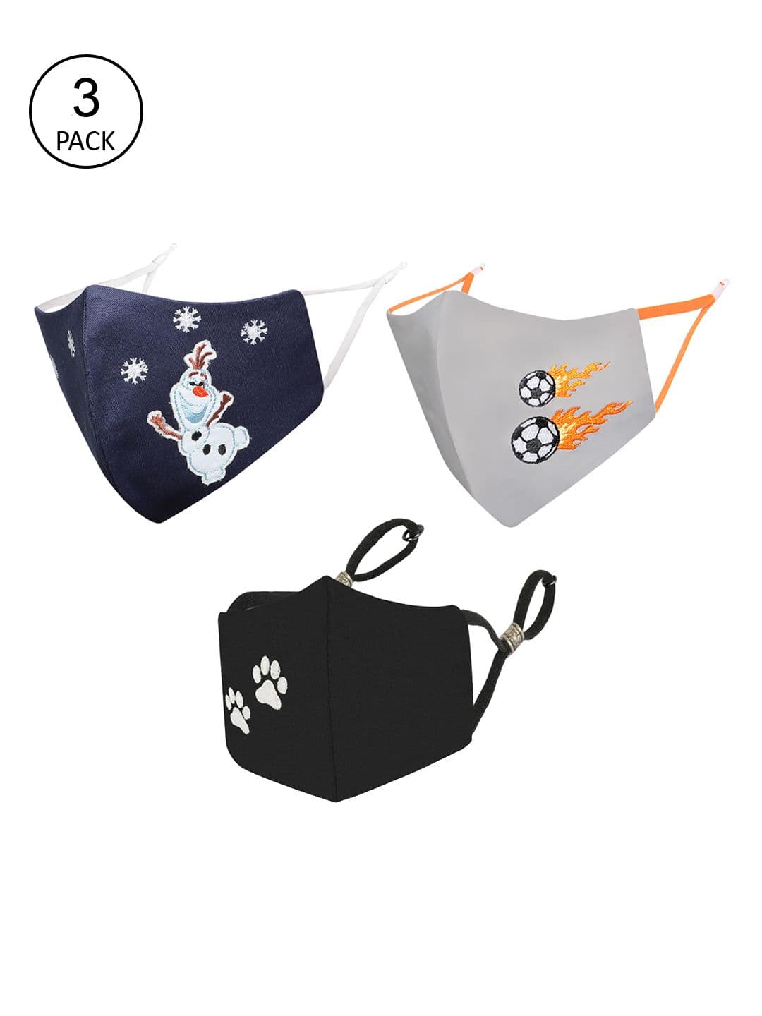 MASQ Kids Black & Blue Pack Of 3 Printed Cotton Cloth Outdoor Masks - view 1