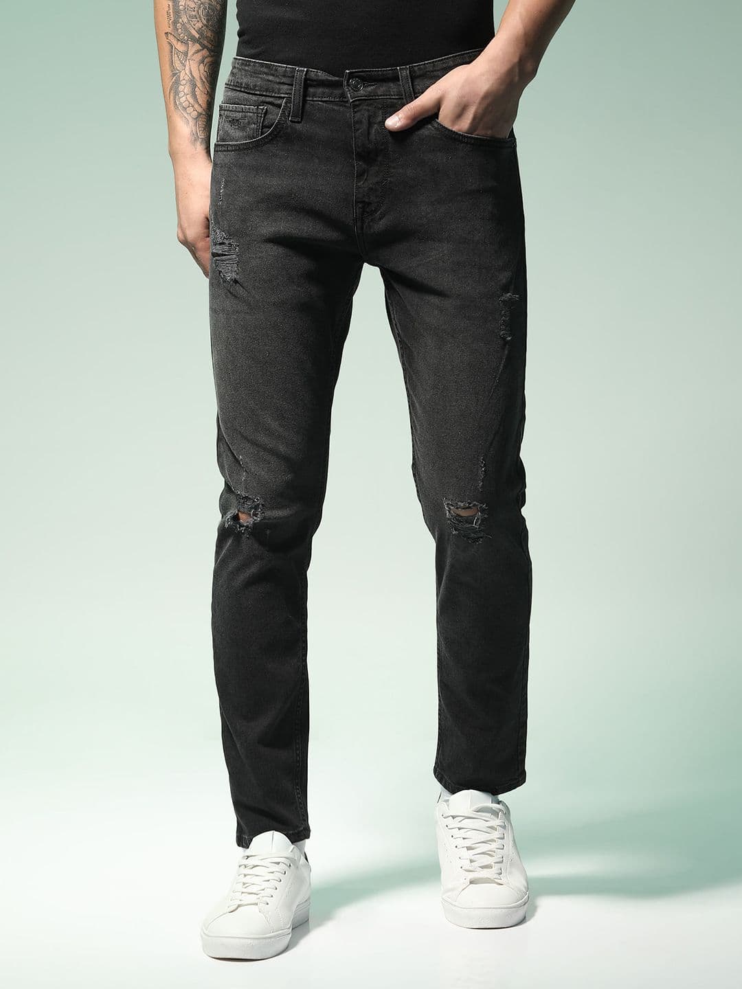 Flying Machine Men Black Michael Slim Tapered Fit Highly Distressed Stretchable Jeans - view 1