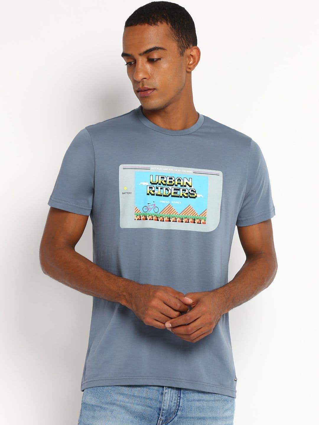 Lee Men Stone Blue Typography Printed Applique Slim Fit T-shirt - view 1