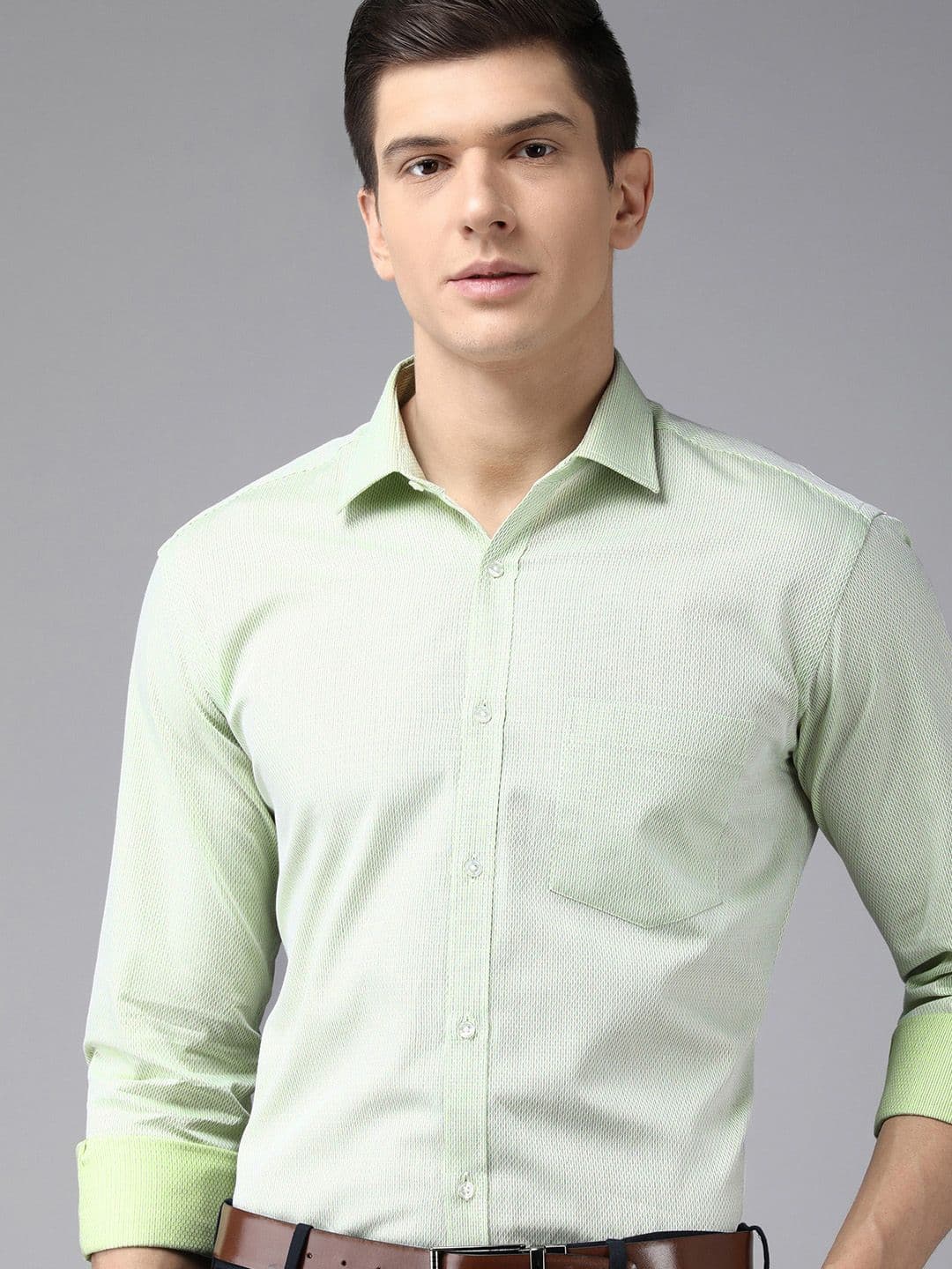 Park Avenue Men Green Textured Slim Fit Formal Shirt - view 1
