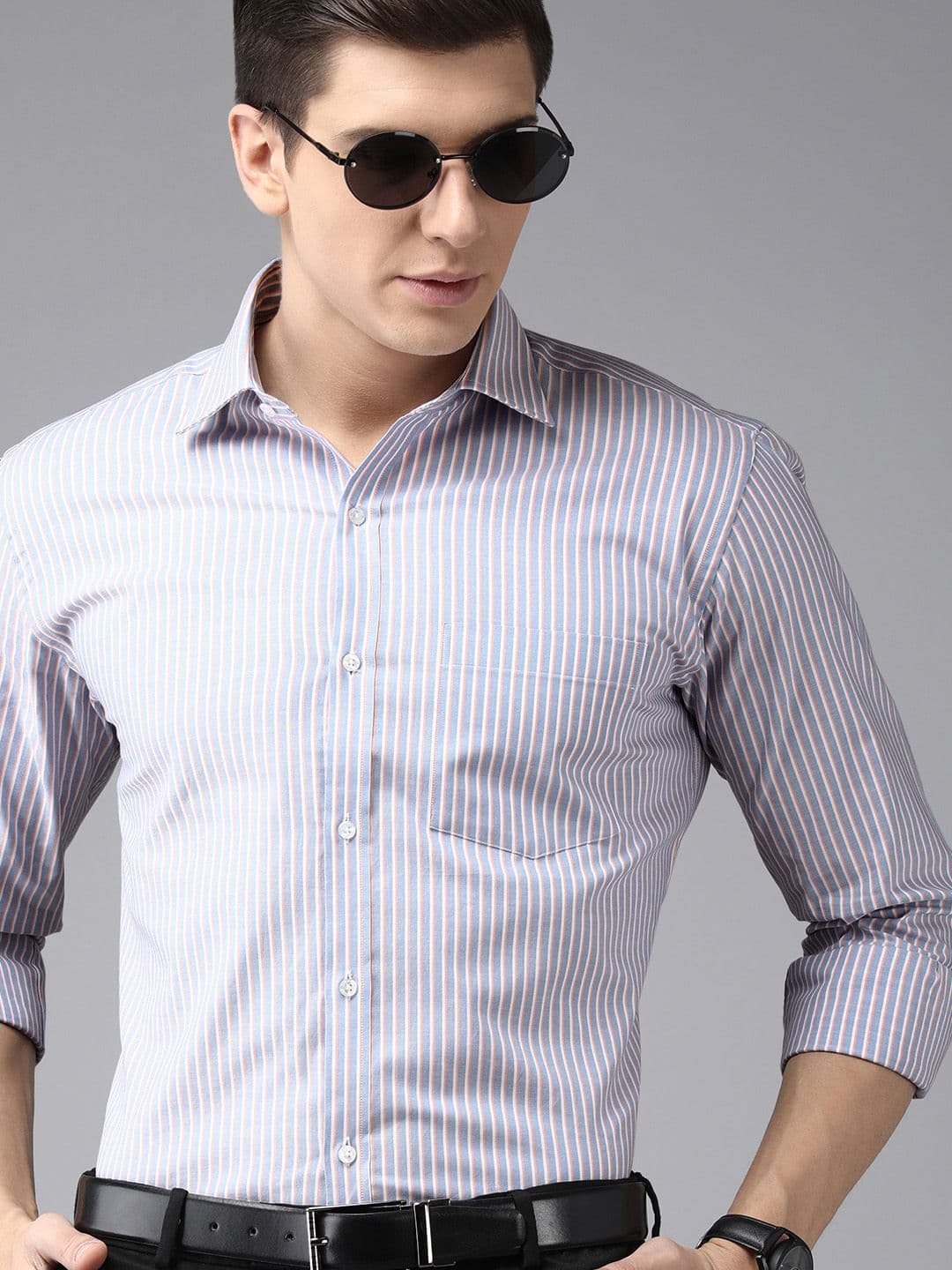 Park Avenue Men Blue & White Slim Fit Striped Formal Shirt - view 1