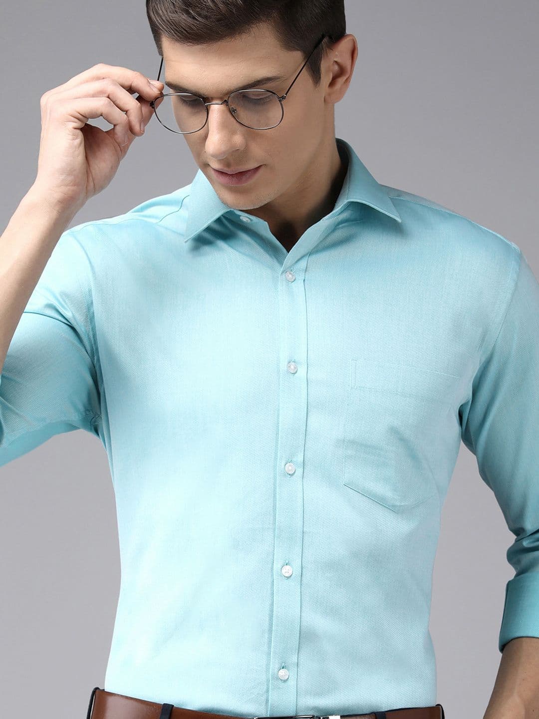 Park Avenue Men Turquoise Blue Solid Slim Fit Formal Shirt - view 1