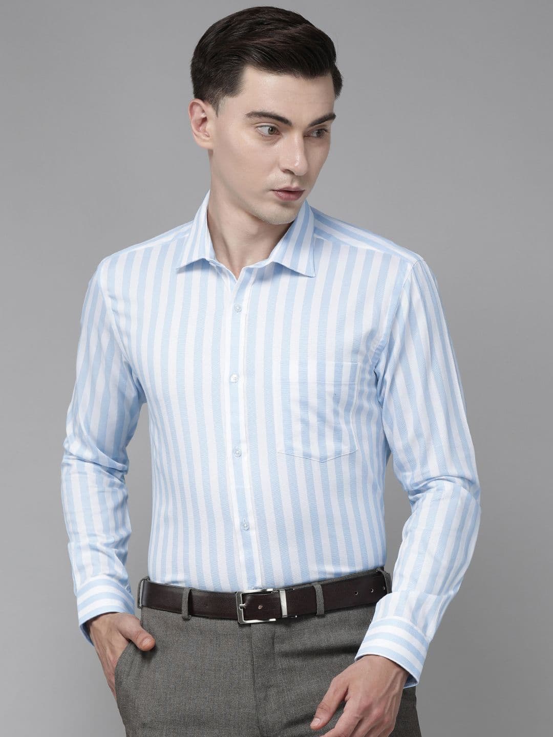 Park Avenue Men Blue & White Slim Fit Striped Formal Shirt - view 1