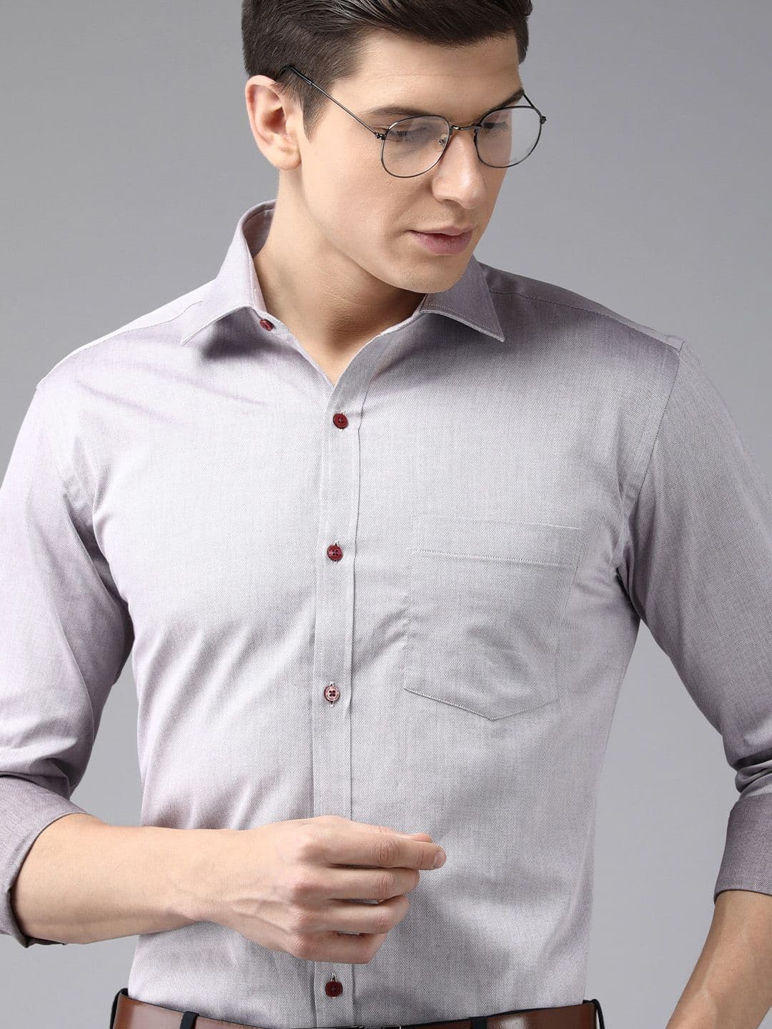 Park Avenue Men Grey Textured Slim Fit Formal Shirt - view 1