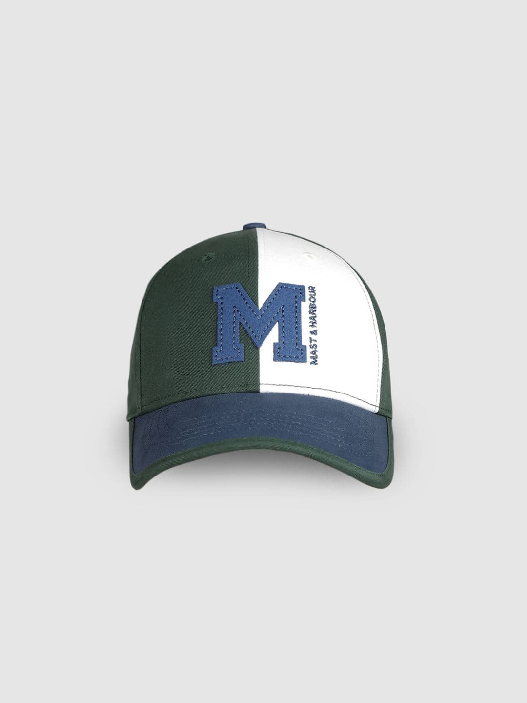 Mast & Harbour Unisex Navy Blue & Olive Green Colourblocked Snapback Cap - view 1