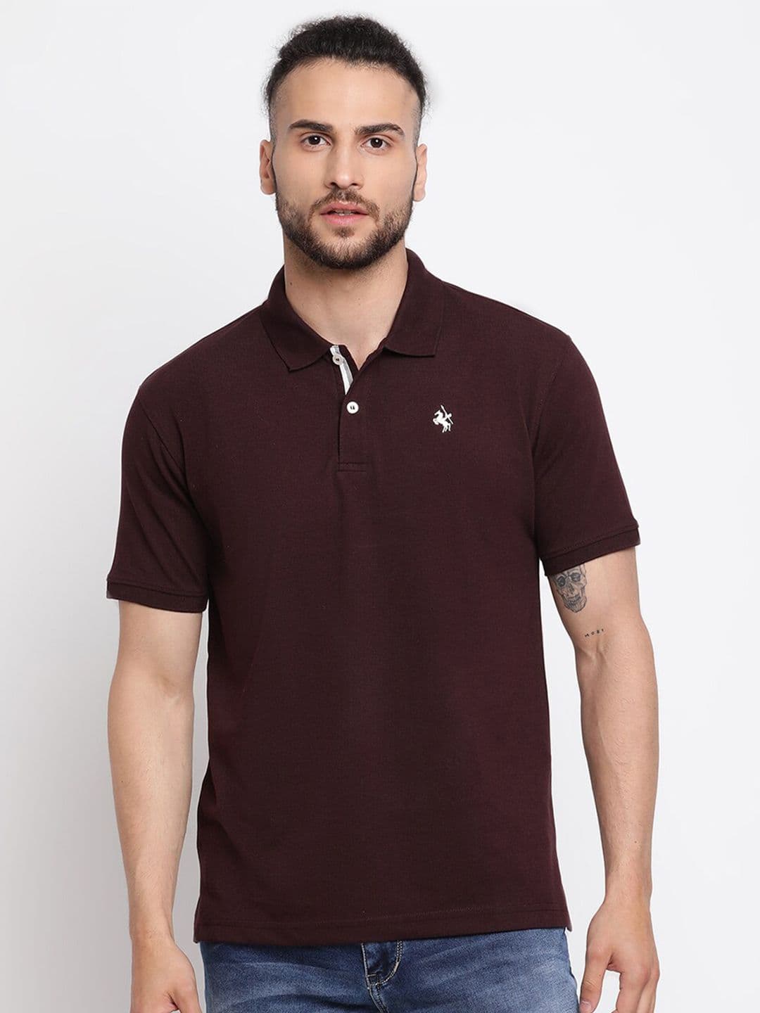 Cantabil Men Burgundy Polo Collar Regular Fit Cotton T-shirt - view 1