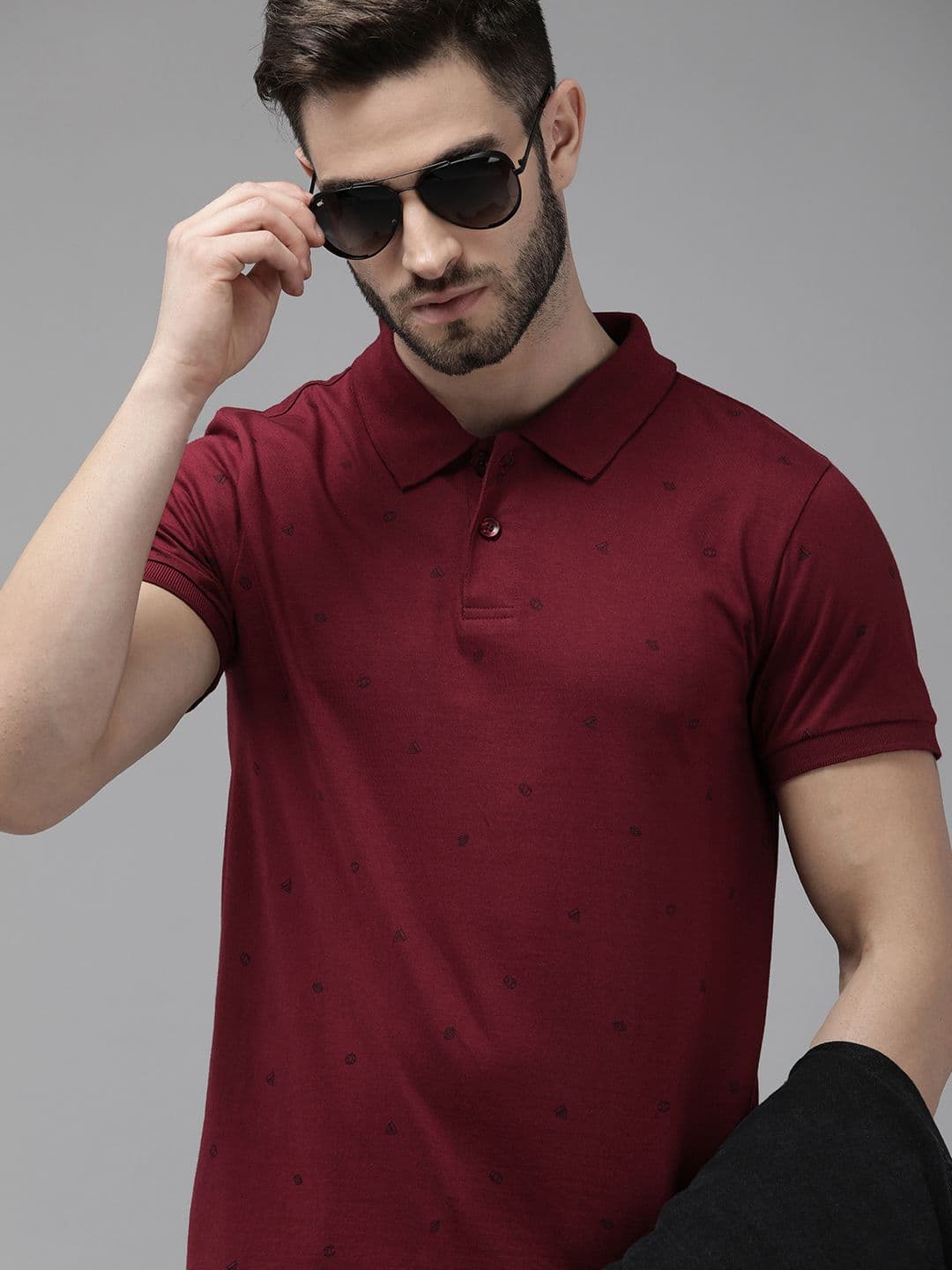 The Roadster Lifestyle Co Men Maroon Printed Pure Cotton Polo Collar T-shirt - view 1