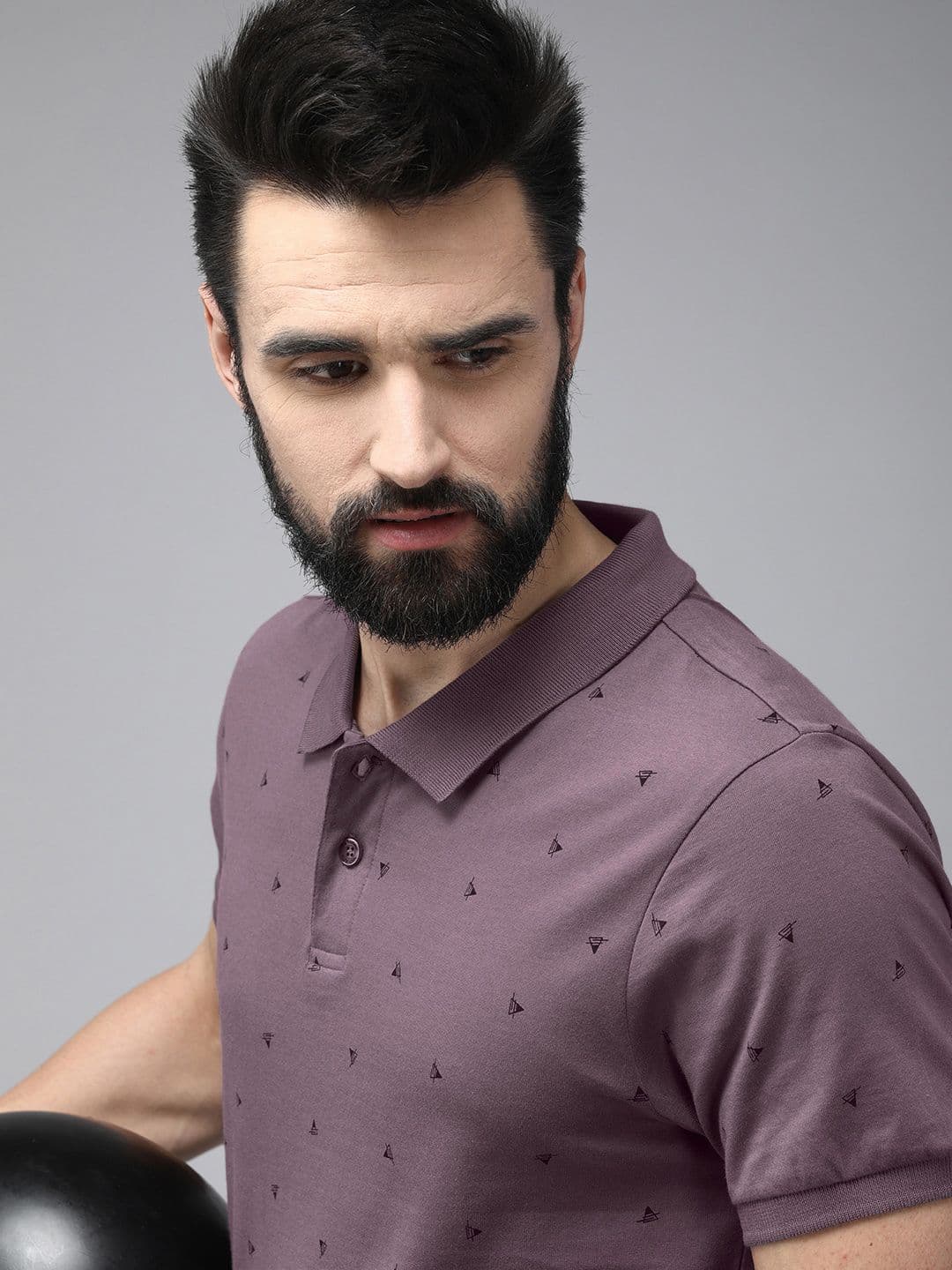 Roadster Men Mauve Printed Polo Collar Cotton T-shirt - view 1