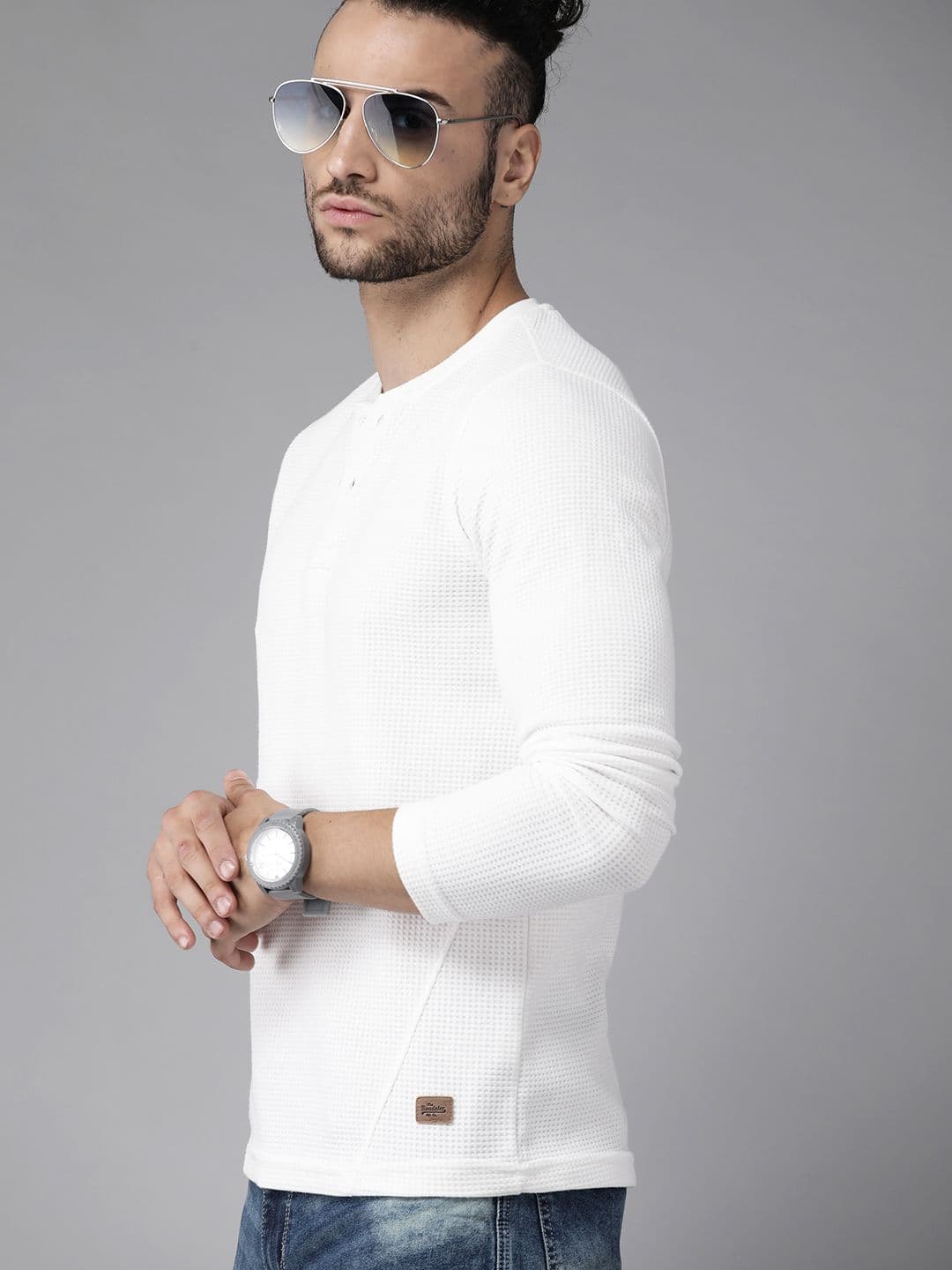 Roadster Men White Henley Neck T-shirt - view 1