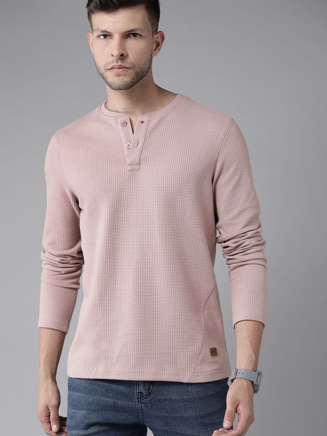 Roadster Men Mauve Henley Neck T-shirt - view 1