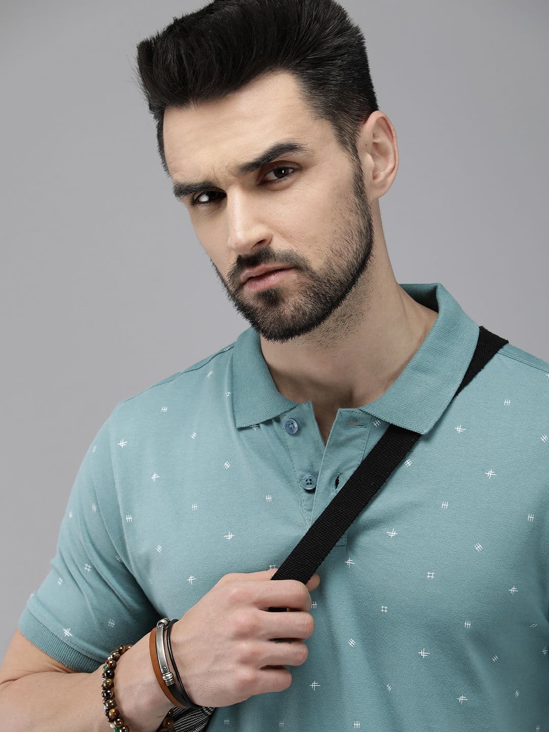 The Roadster Lifestyle Co. Men Blue Printed Pure Cotton Polo Collar T-shirt - view 1