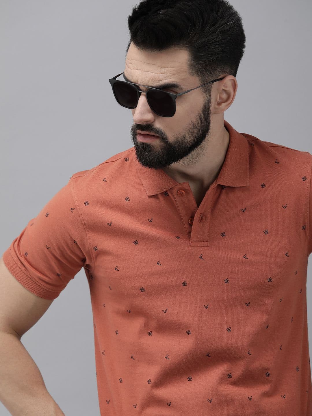 Roadster Men Rust & Black Printed Pure Cotton Polo Collar T-shirt - view 1
