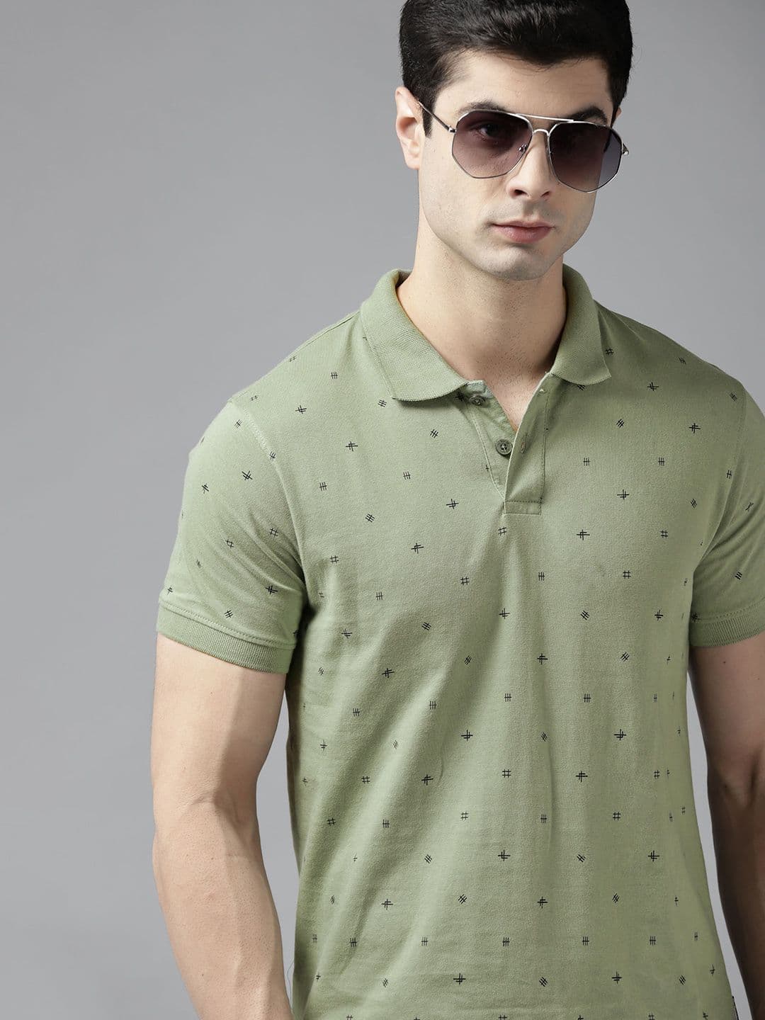 Roadster Men Green & Navy Blue Printed Polo Collar Cotton T-shirt - view 1