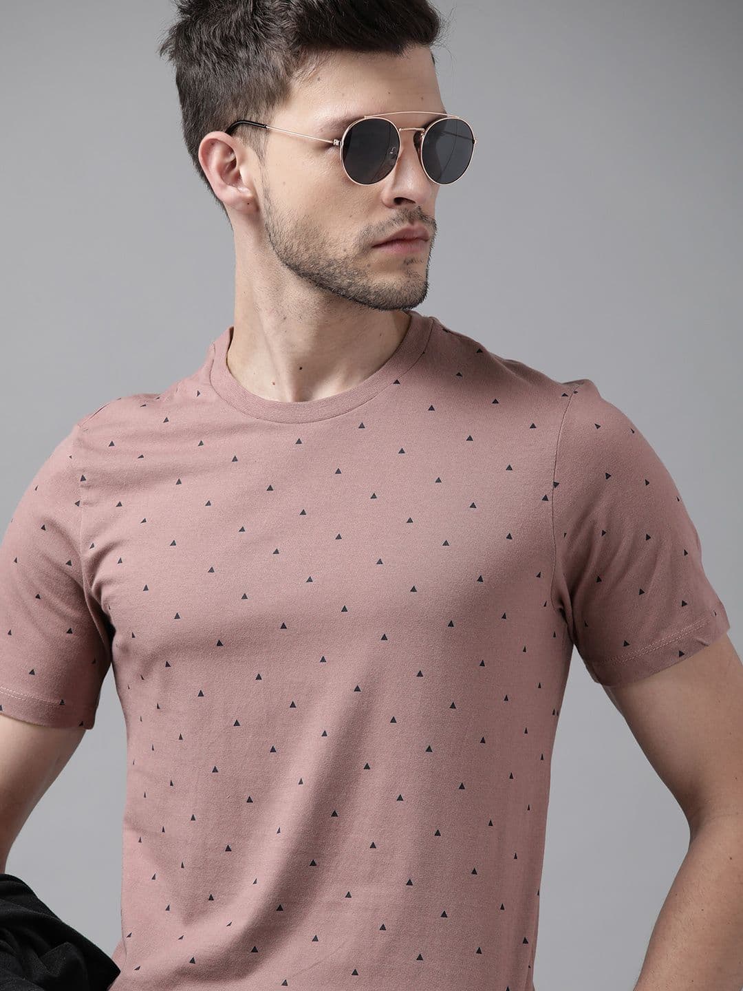 Roadster Men Mauve Printed Pure Cotton T-shirt - view 1