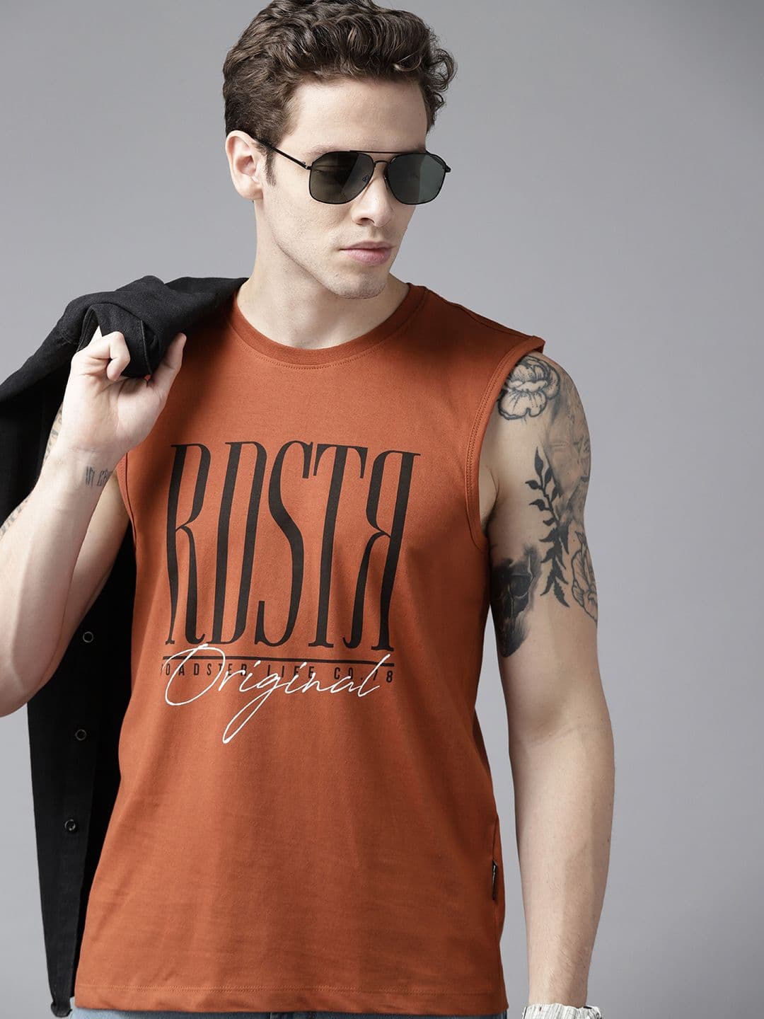 Roadster Men Rust Brown & Black Typography Printed Pure Cotton T-shirt - view 1