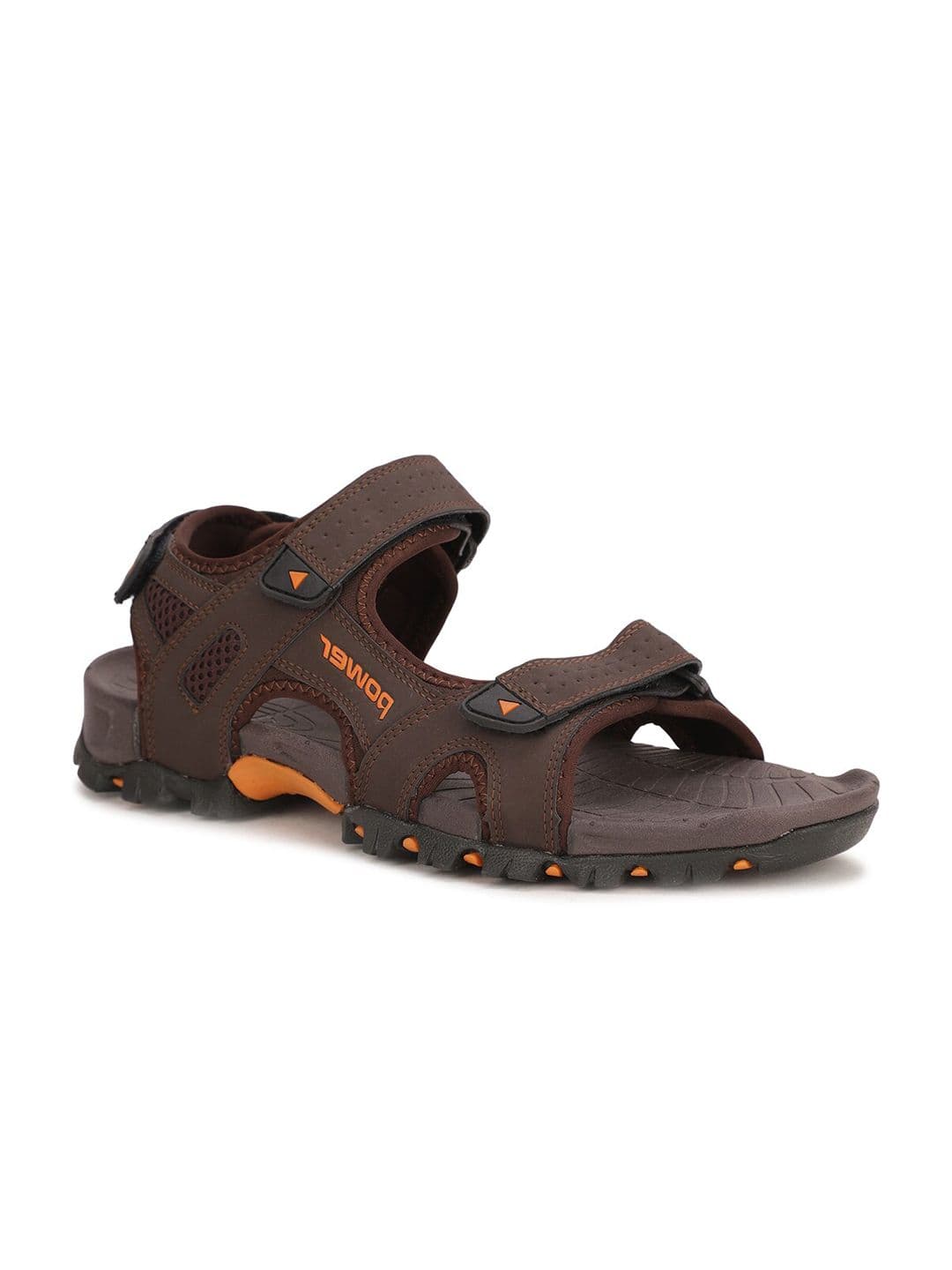 Power Men Brown & Orange Solid Sports Sandals - view 1