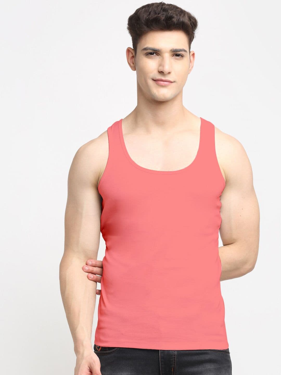 Friskers Men Orange Solid Pure Cotton Tank Innerwear Vest - view 1