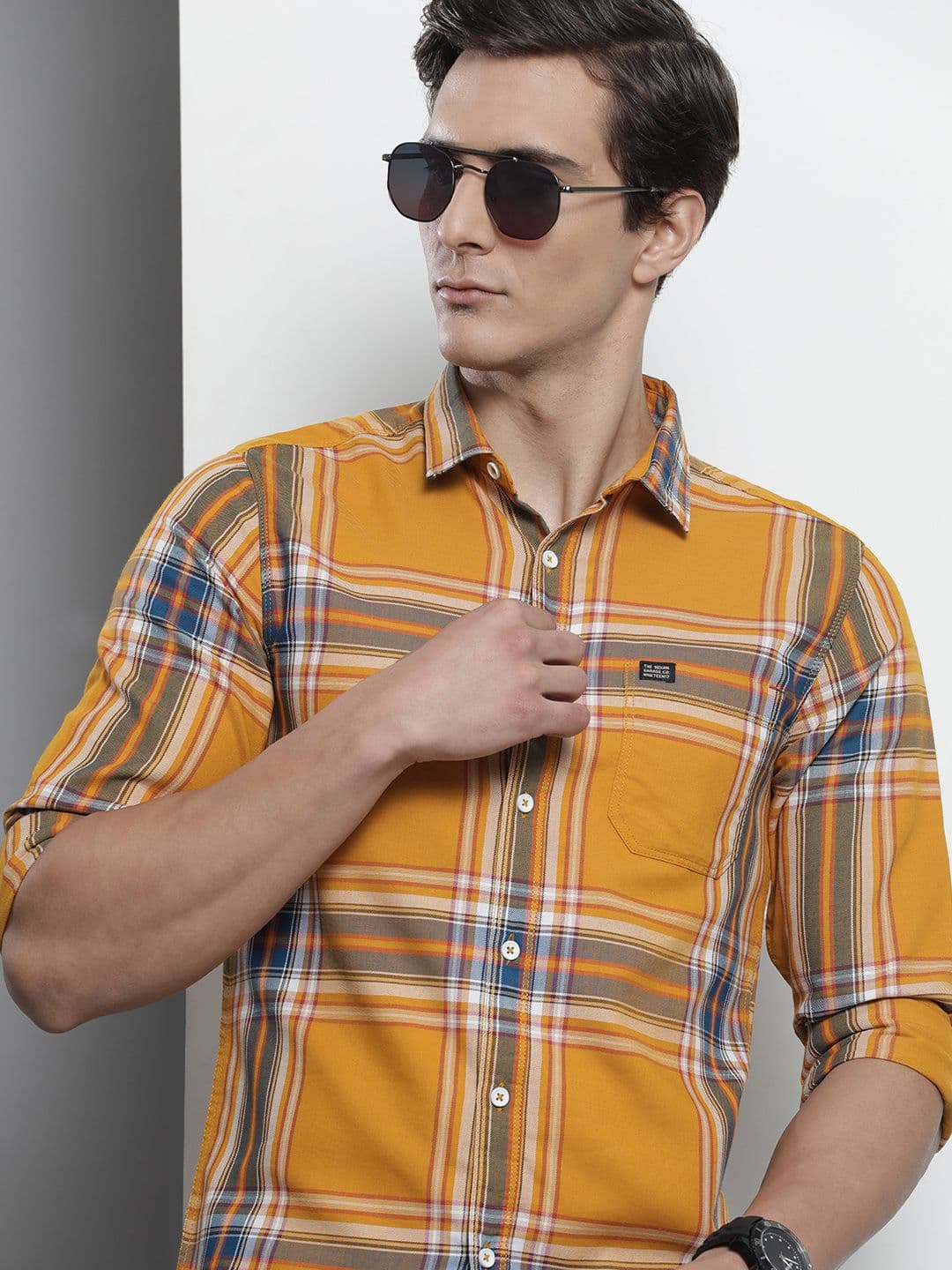 The Indian Garage Co Men Yellow Comfort Checked Regular Fit Casual Shirt - view 1