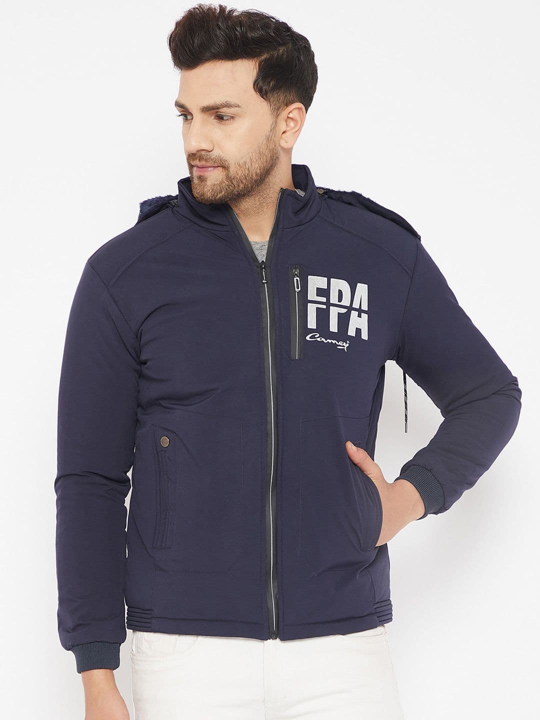 Camey Men Navy Blue White Lightweight Bomber Jacket - view 1