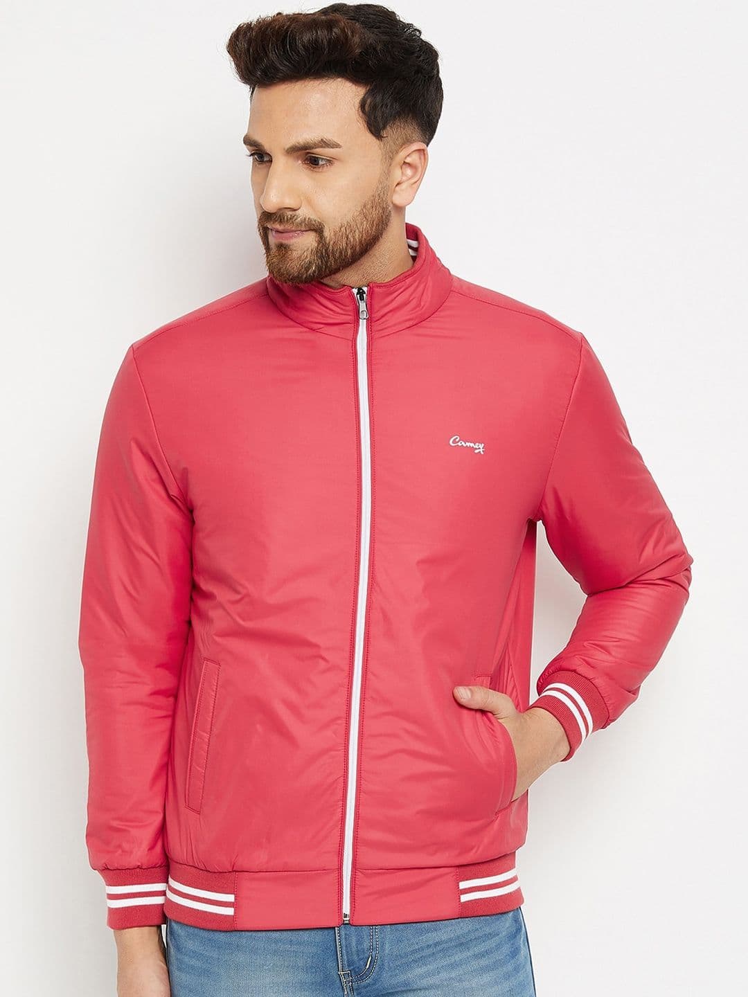 Camey Men Red Striped Lightweight Bomber Jacket - view 1