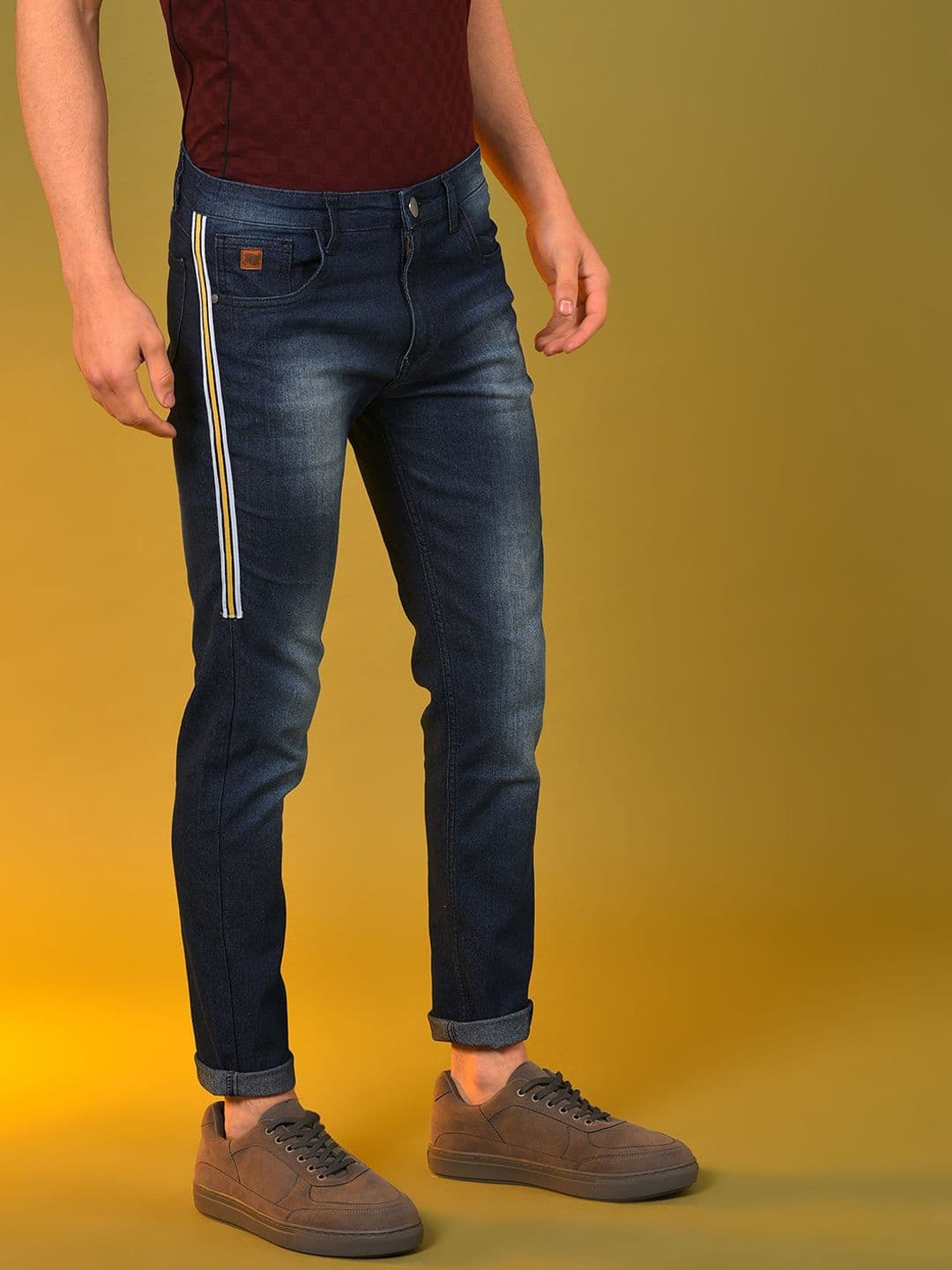 CAHOOT Men Navy Blue Smart Slim Fit Light Fade Side Striped Stretchable Denim Jeans - view 1