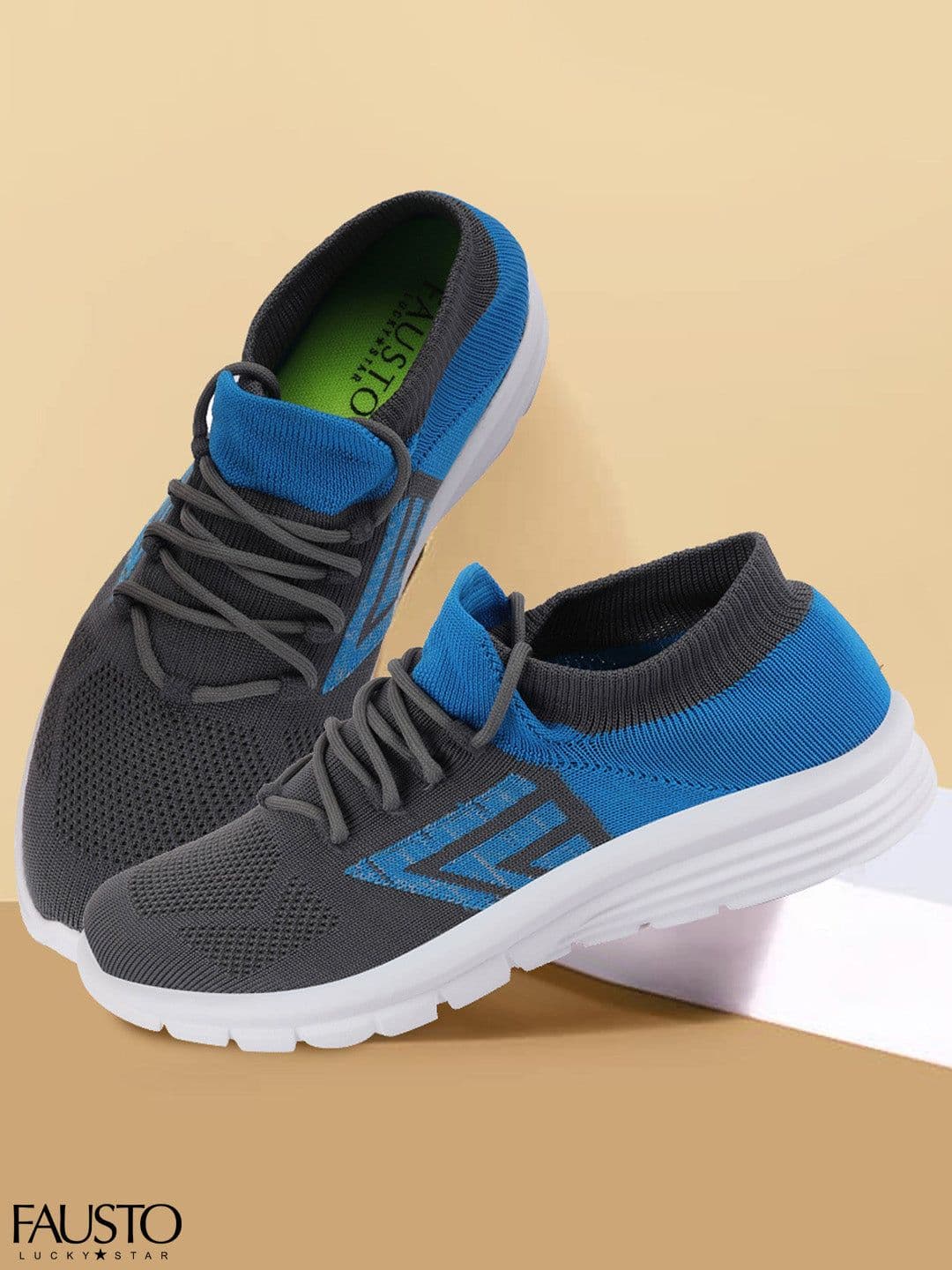 FAUSTO Men Grey Mesh Running Non-Marking Shoes - view 1