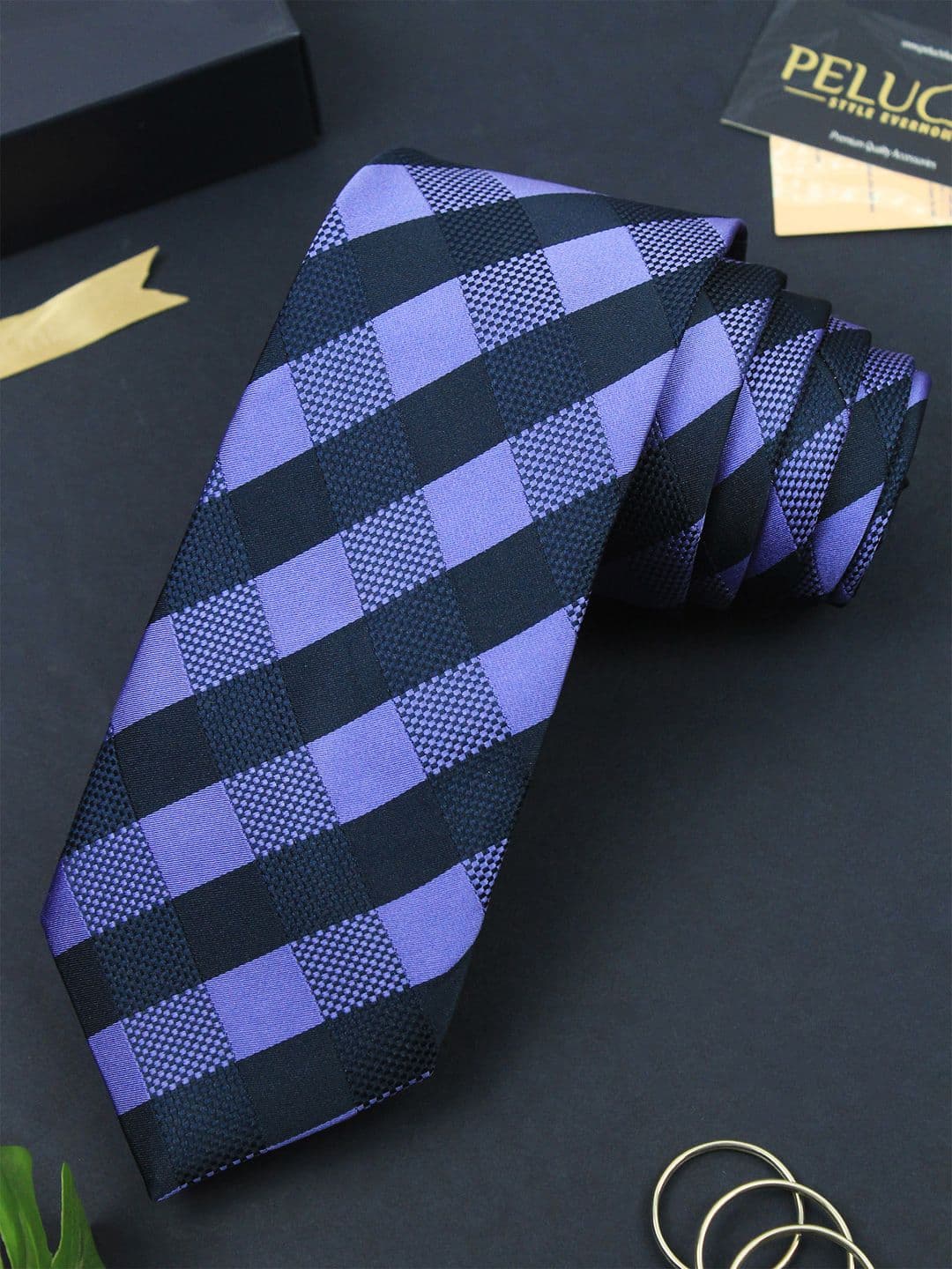 PELUCHE Men Blue & Black Checked Broad Tie - view 1
