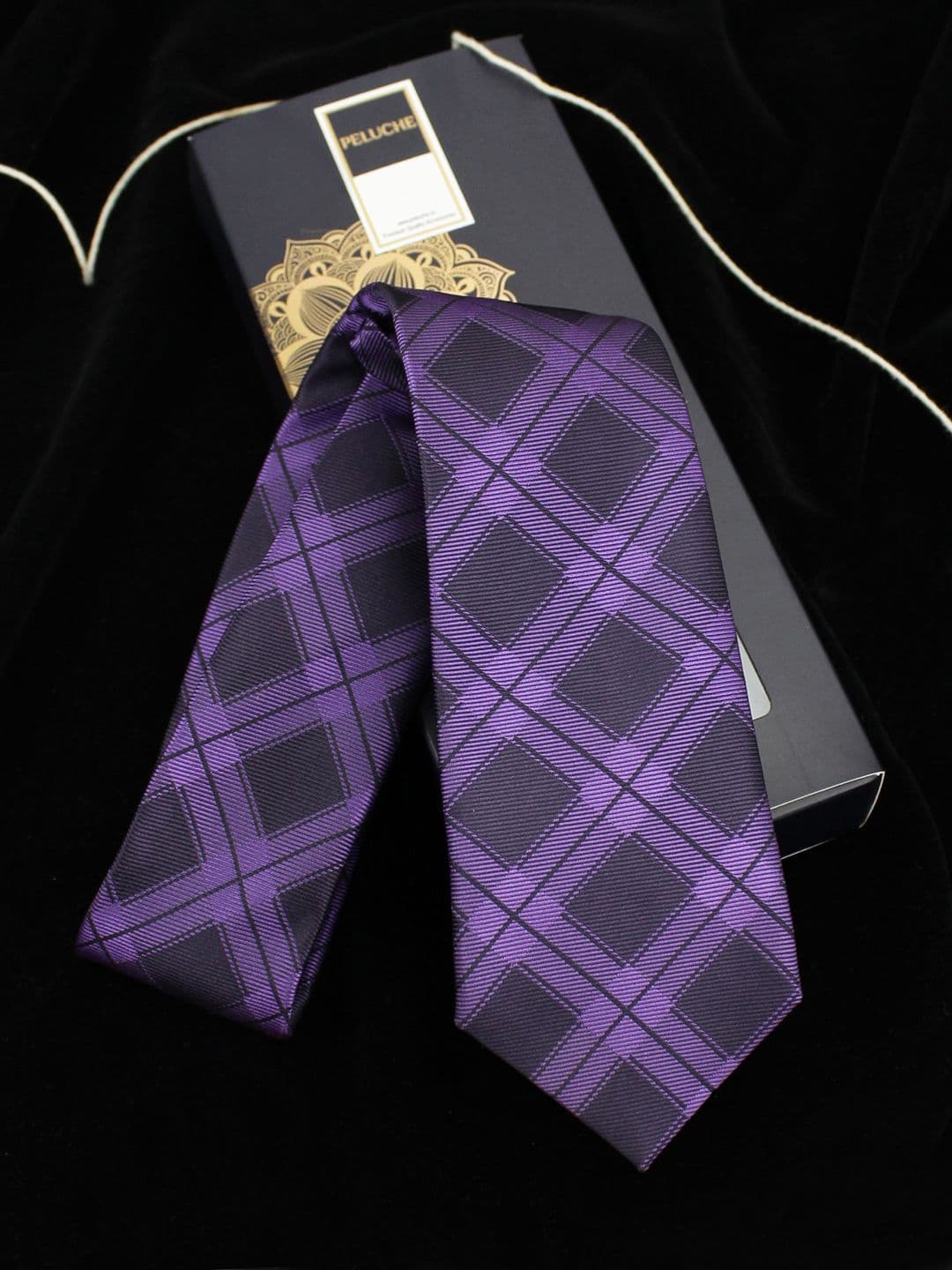 PELUCHE Men Purple & Black Checked Broad Tie - view 1