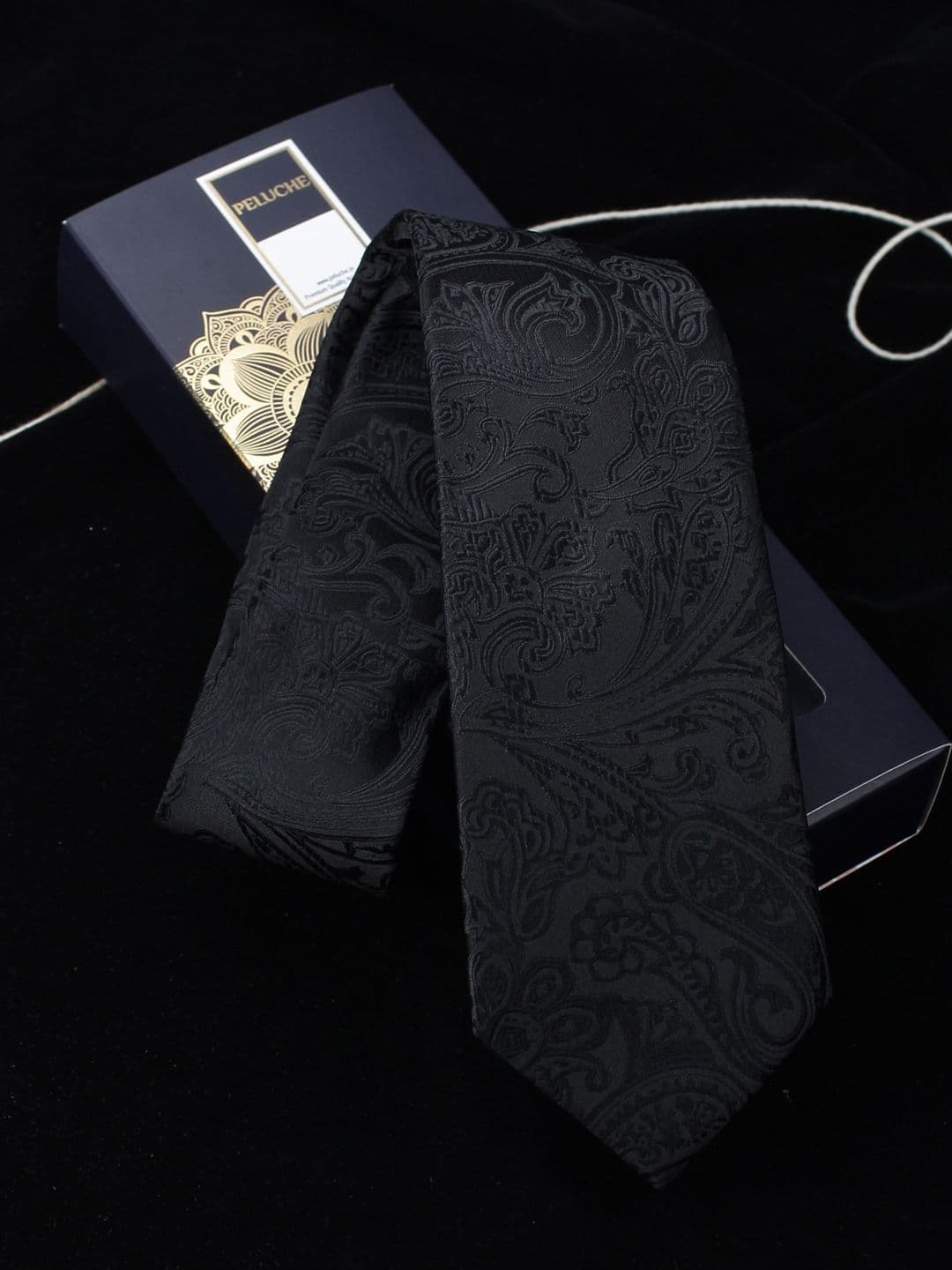 PELUCHE Men Black Woven Design Broad Tie - view 1