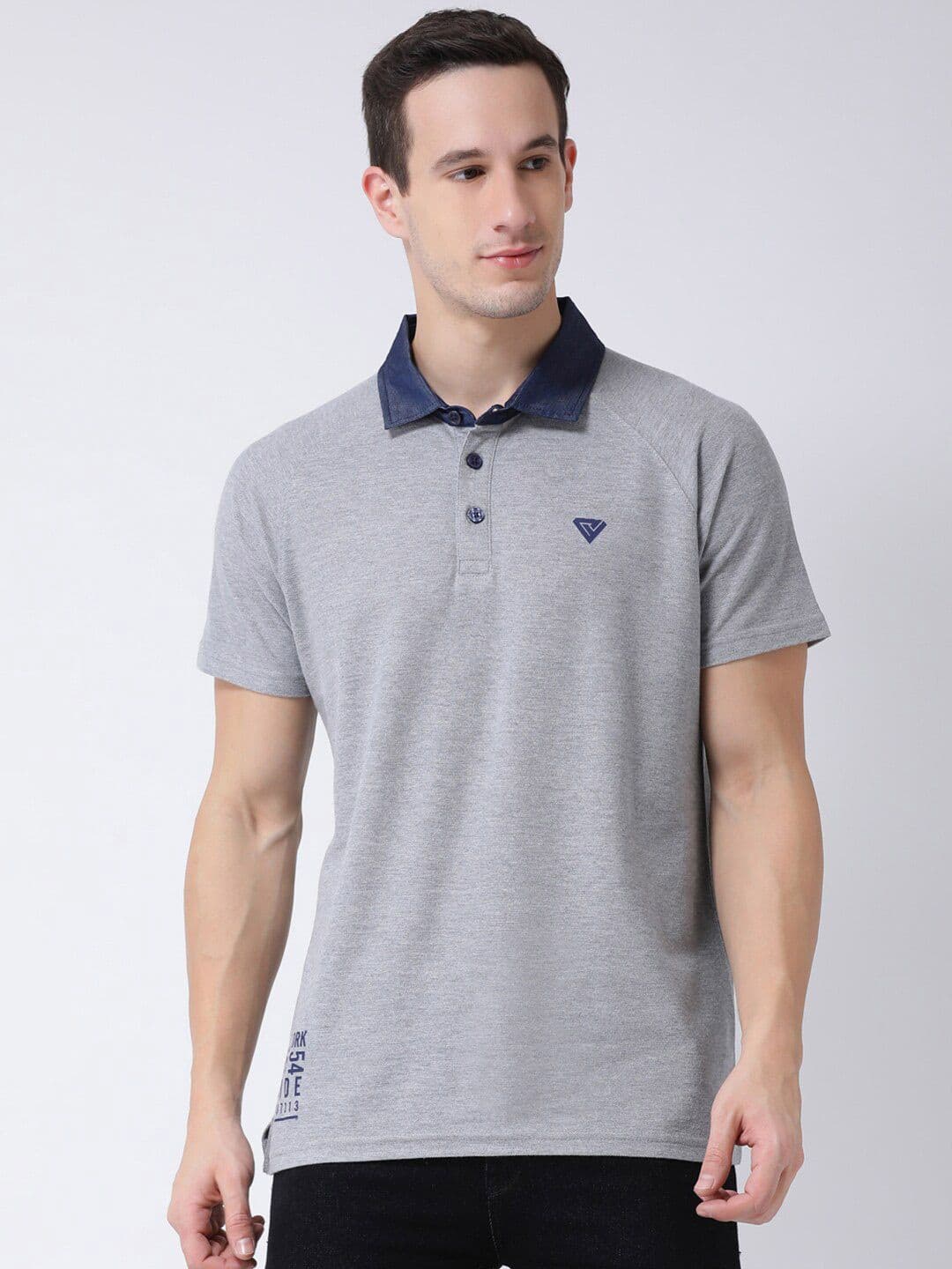 Club York Men Grey Solid Cotton Polo Collar T-shirt - view 1