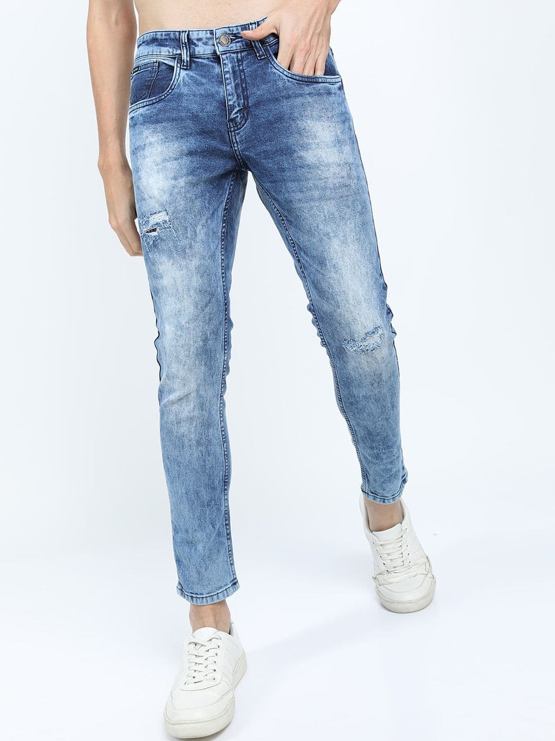 HIGHLANDER Men Blue Skinny Fit Mildly Distressed Heavy Fade Stretchable Jeans - view 1