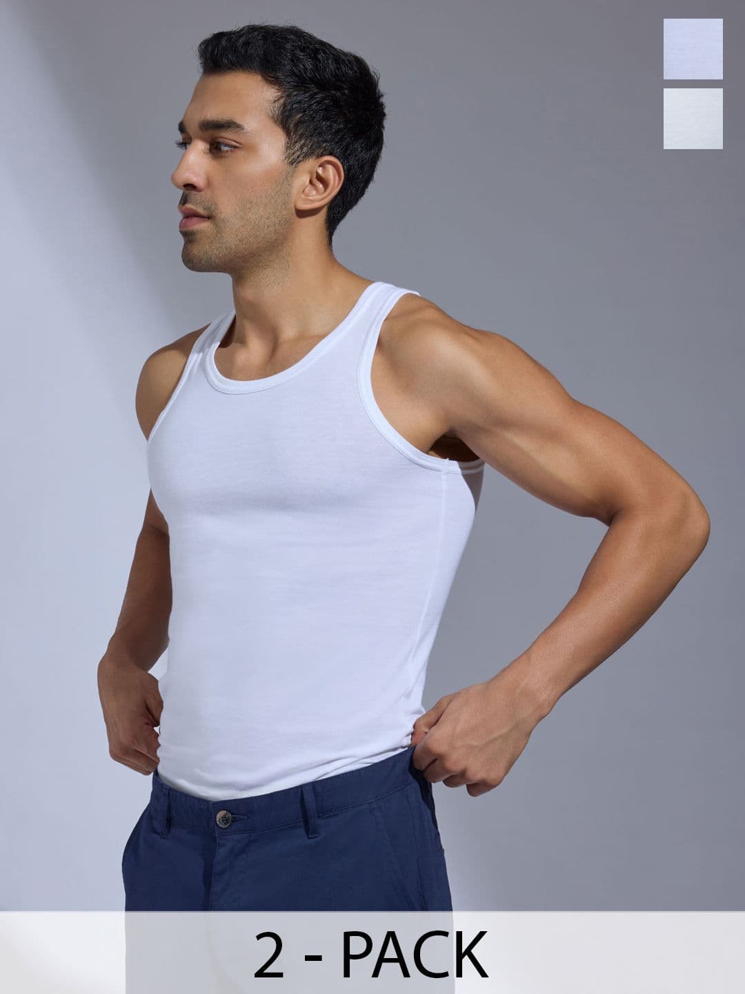 XYXX Men Pack of 2 Solid ACE Cotton Modal White Round Neck Innerwear Vest - view 1