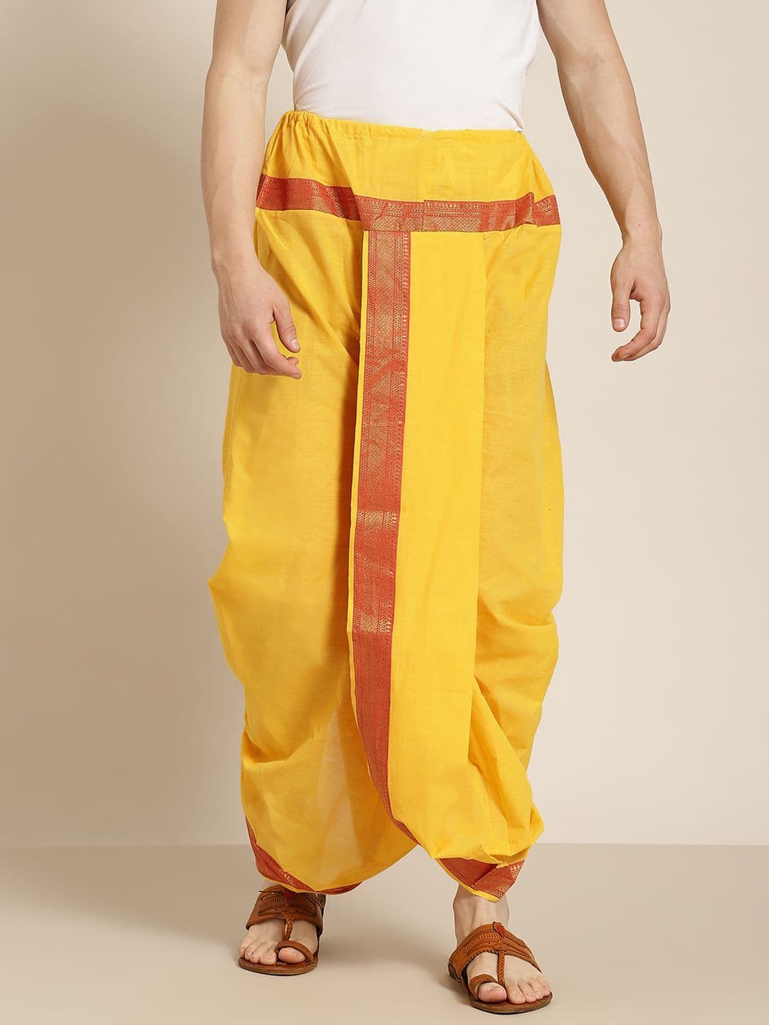 Anug by SOJANYA Men Yellow Solid Cotton Dhoti Pants - view 1