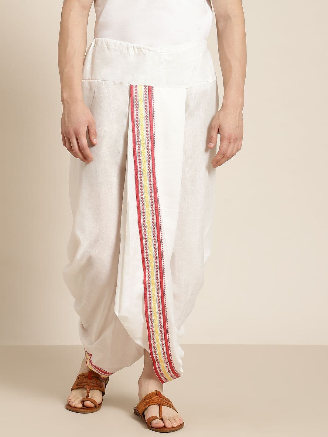 Anug by SOJANYA Men White & Maroon Solid Dhoti Pants - view 1