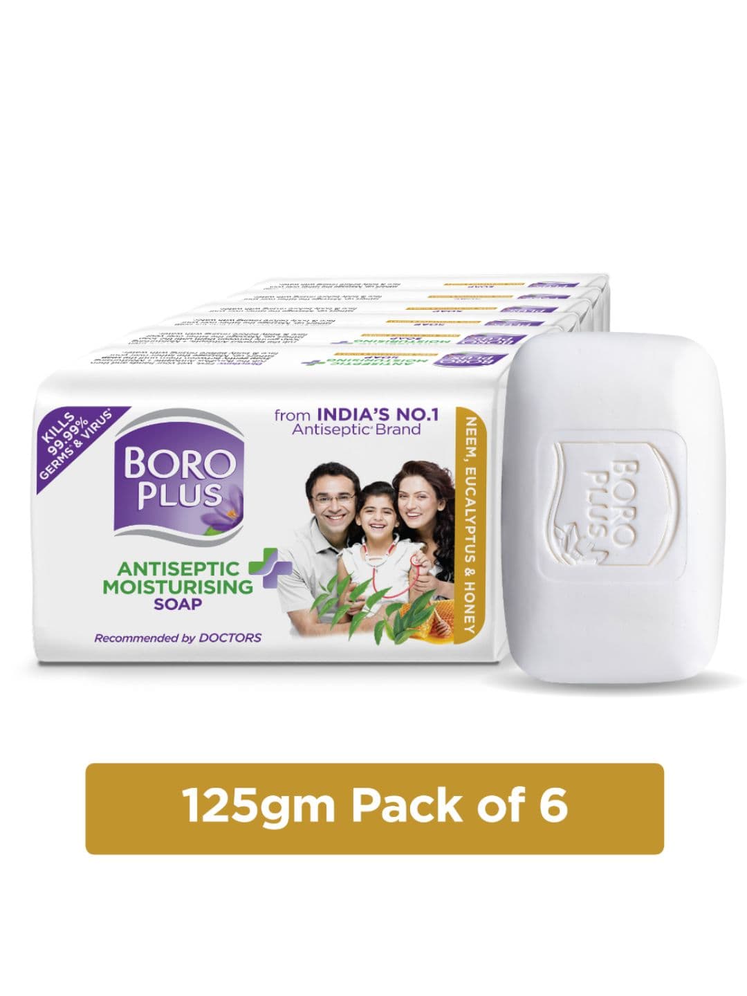 BOROPLUS Set of 6 Antiseptic & Moisturising Soap with Neem & Honey - 125 g Each - view 1