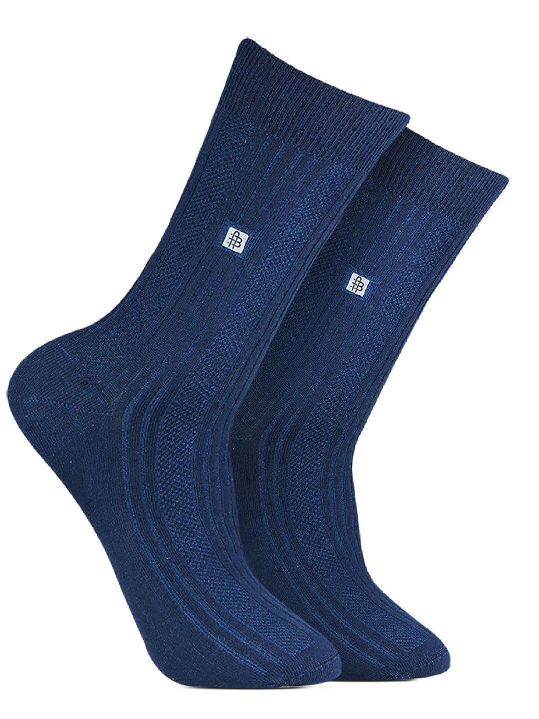 Bonjour Men Navy Blue Ribbed Calf Length Formal Socks - view 1