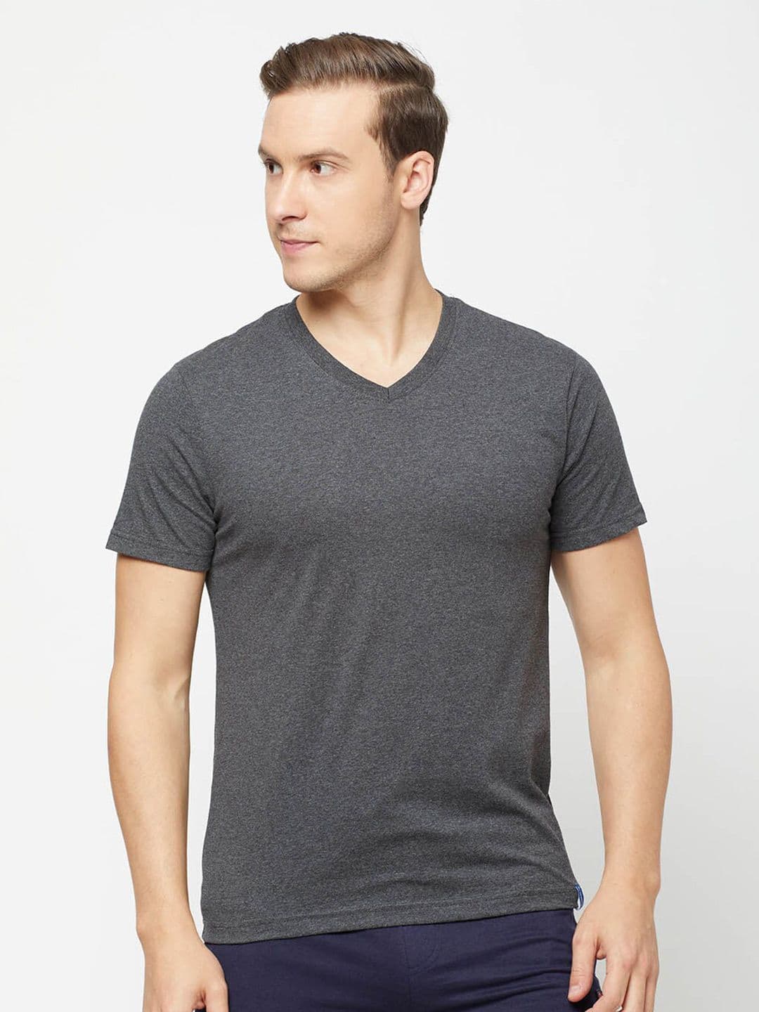 SPORTO Men Grey Melange V-Neck Raw Edge T-shirt - view 1